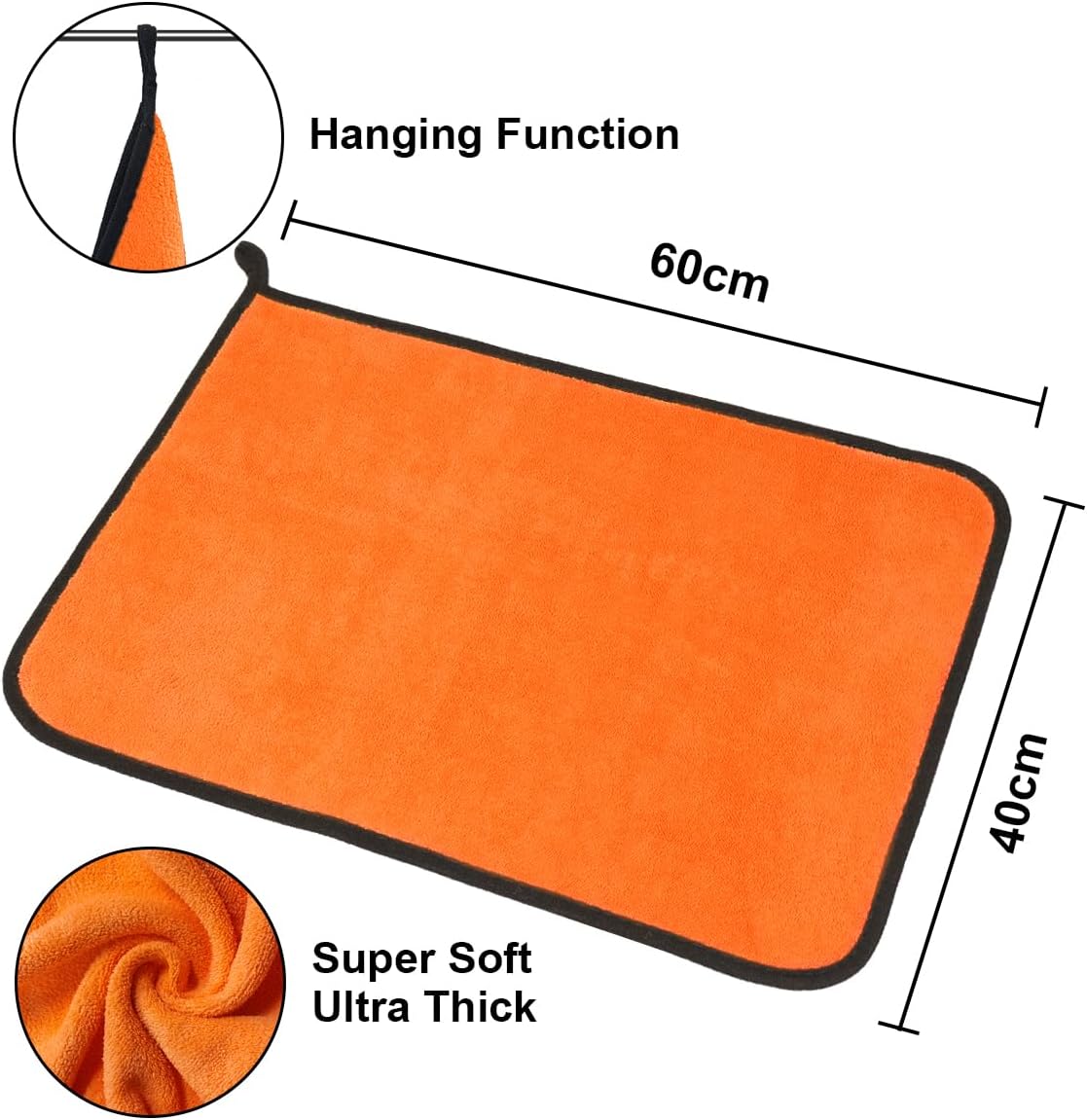 Thumbnail 1 de URAQT Mikrofasertücher Auto 6er-Set (400 GSM) – fusselfreie Reinigungstücher für Auto, Haushalt, Küche & Fenster, 60×40 cm (Orange/Grau)