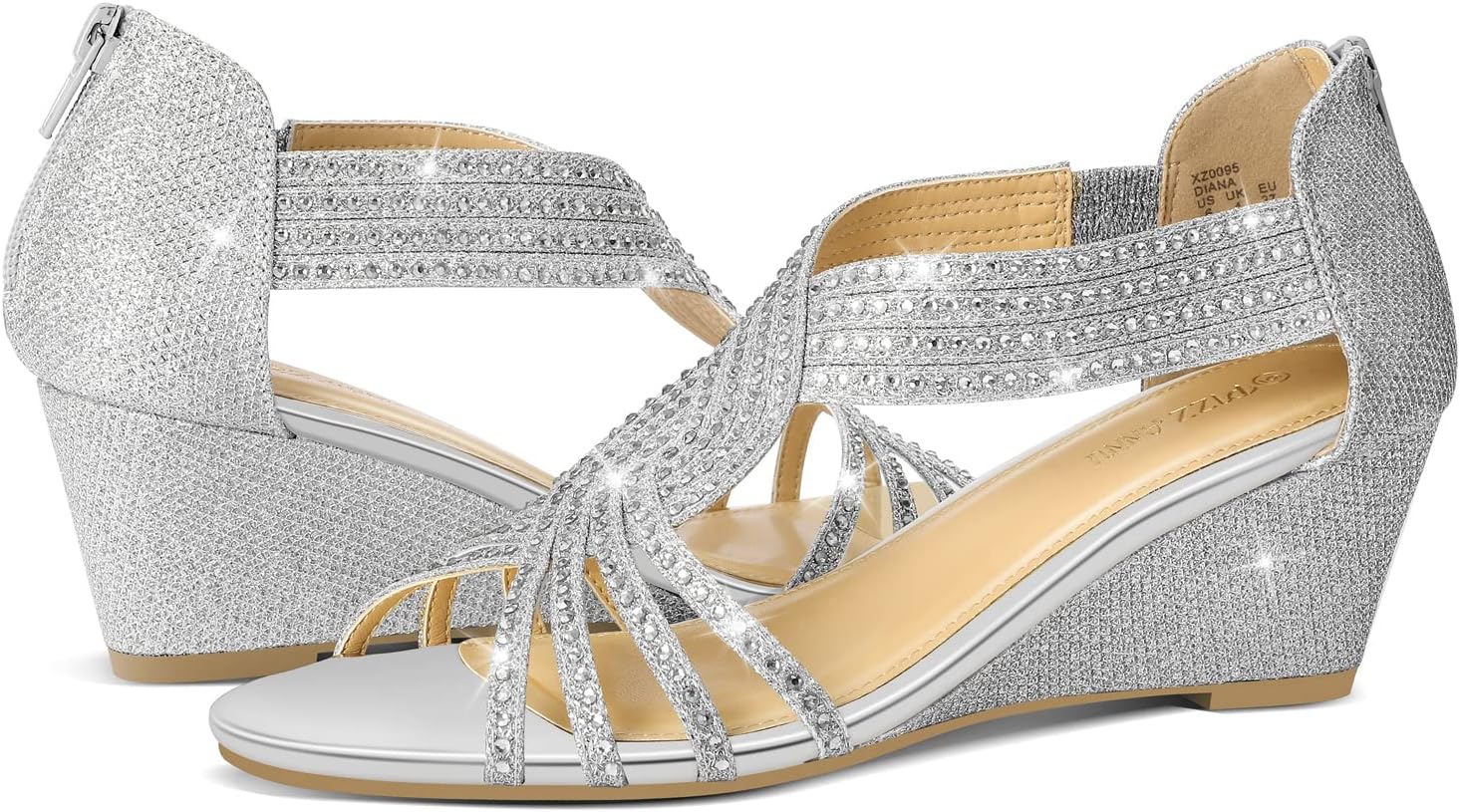 Thumbnail 3 de PIZZ ANNU Women's Diana Low Wedge Sandals – Sparkling Rhinestone Open Toe Dress Shoes