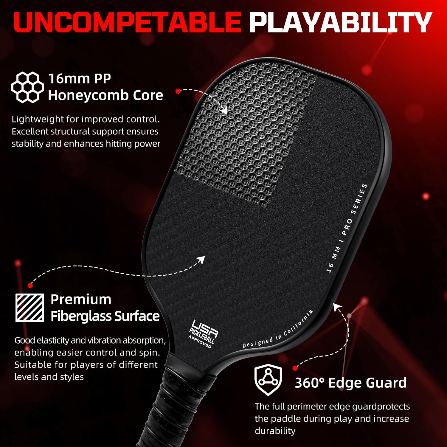 Detalle de BAGAIL Pickleball Paddle Set, USAPA-Approved Fiberglass, 4 Balls and Carry Bag