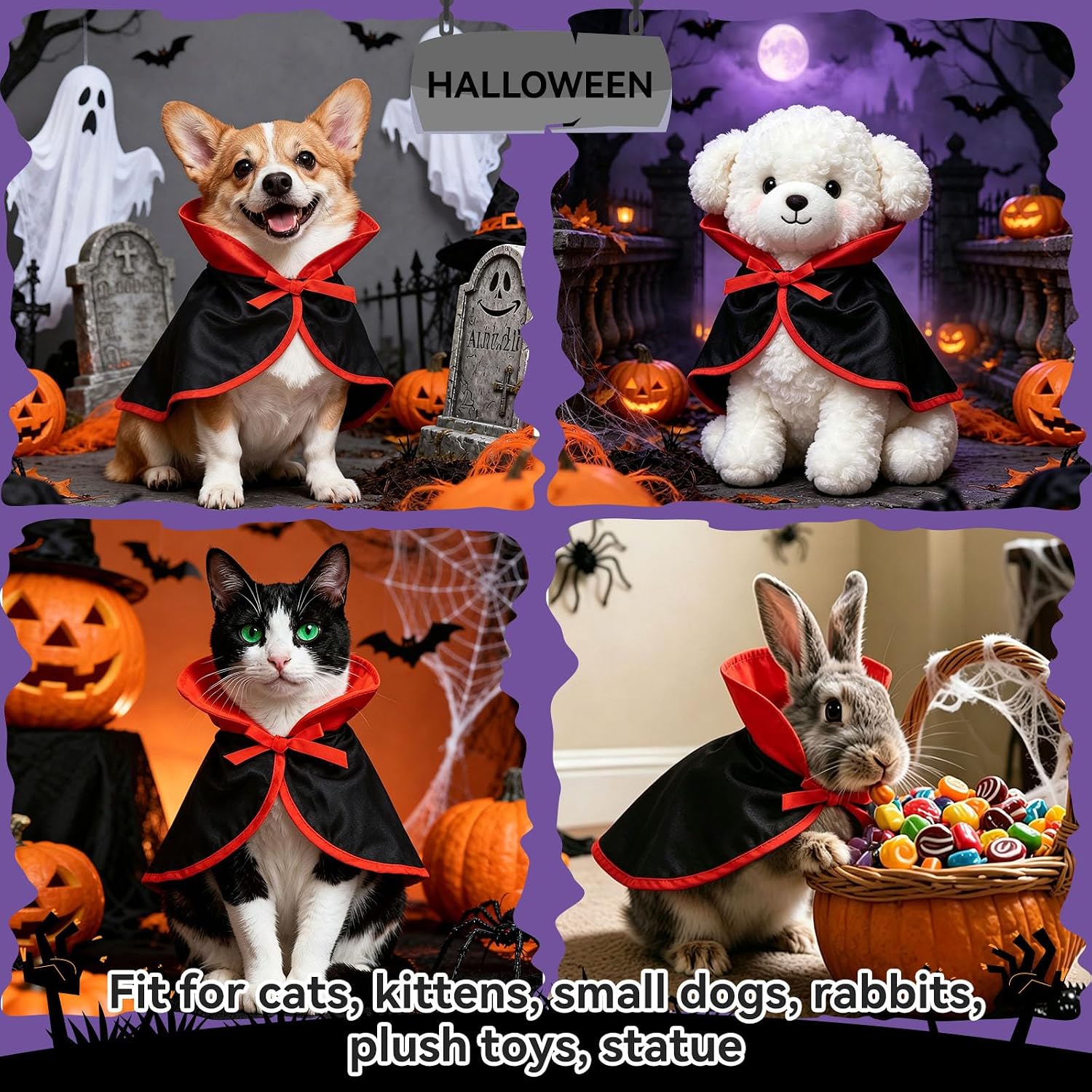 Thumbnail 1 de NAMSAN B0117 Pet Vampire Costume, Black Cape with Adjustable Hook-and-Loop Closure