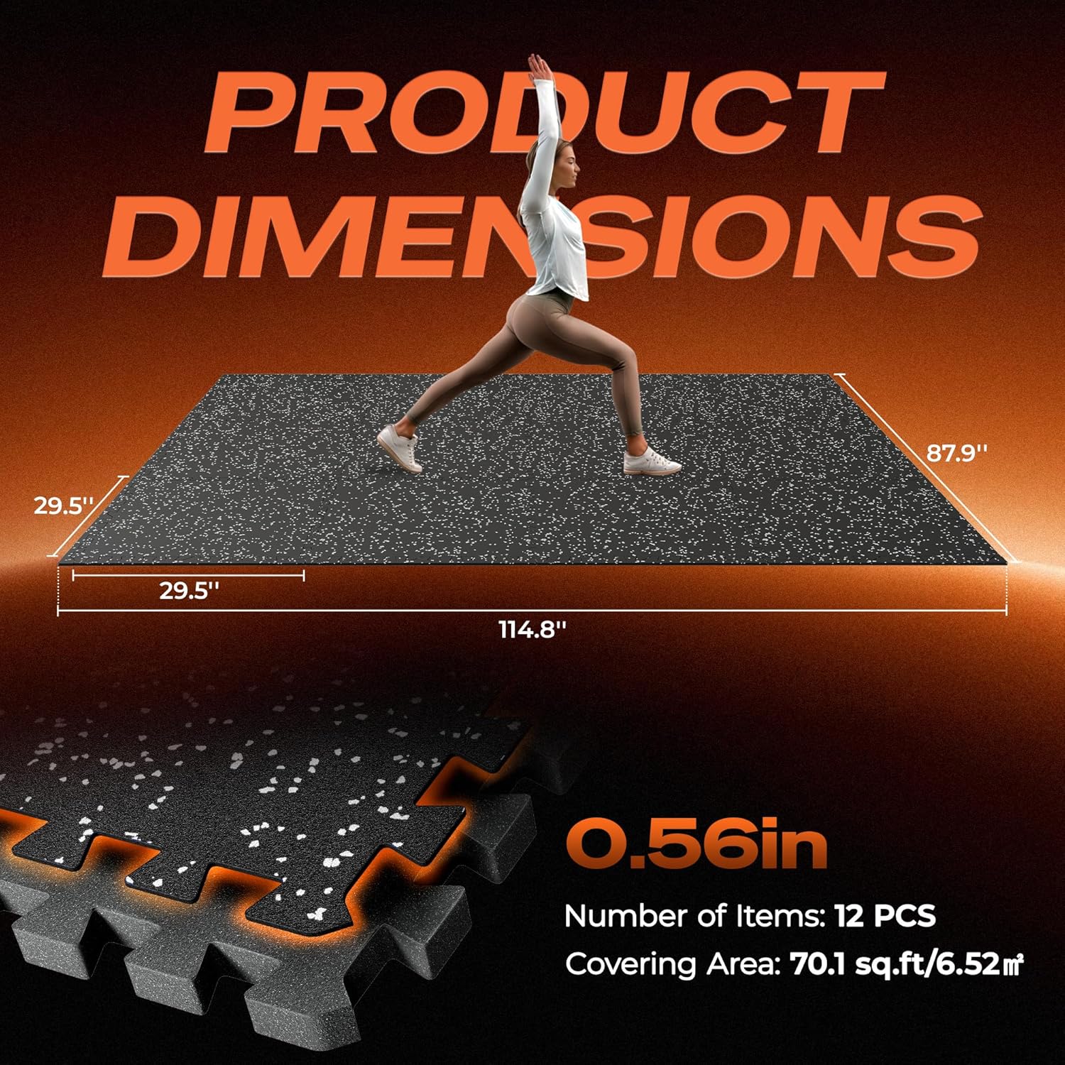 Detalle 2 de SUPERJARE 30" x 30" Larger Rubber Top Exercise Equipment Mats (12 pcs, 75 sq ft) – 0.56" Thick EVA Foam Interlocking Gym Flooring
