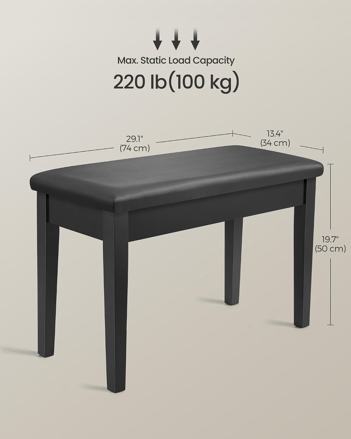 Detalle de SONGMICS ULPB75BK Duet Piano Bench with Padded Seat and Storage