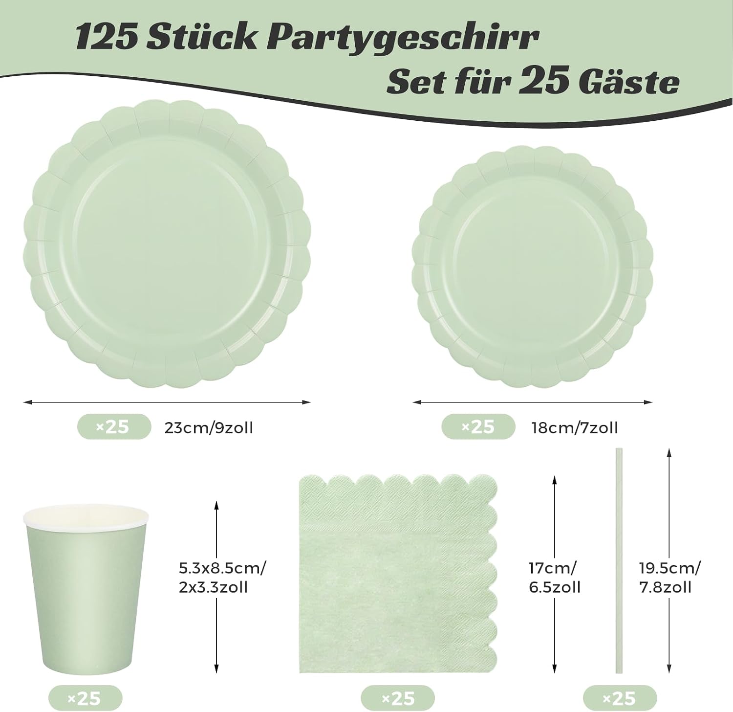 Detalle 2 de Partygeschirr Set 125 Teile 25 GĂ€ste đ„ł