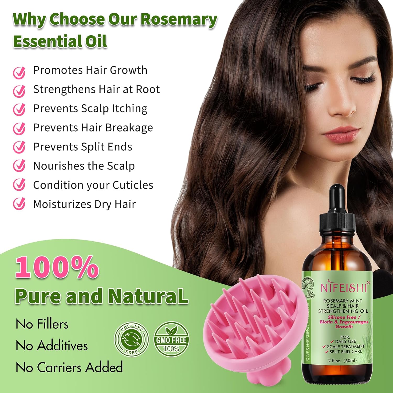 Detalle 2 de Rosmarinöl Haare – 60 ml mit Kopfhautmassage und vielseitigem Einsatz für Haare, Augenbrauen und Wimpern