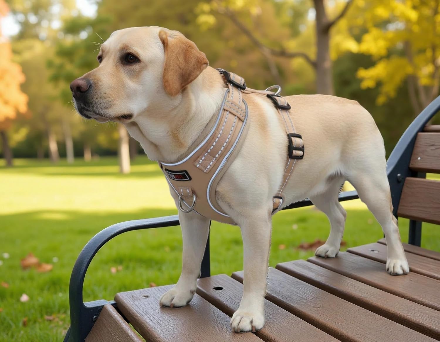 Thumbnail 5 de THAIN Reflective Dog Harness & Leash Set – No-Pull Design, Large (L), Beige