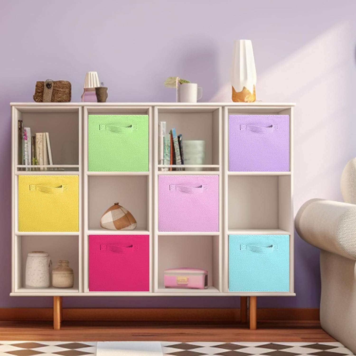 Detalle de powerking Aufbewahrungsbox-Set mit 6 faltbaren Würfeln aus Stoff (Regenbogenfarbe)