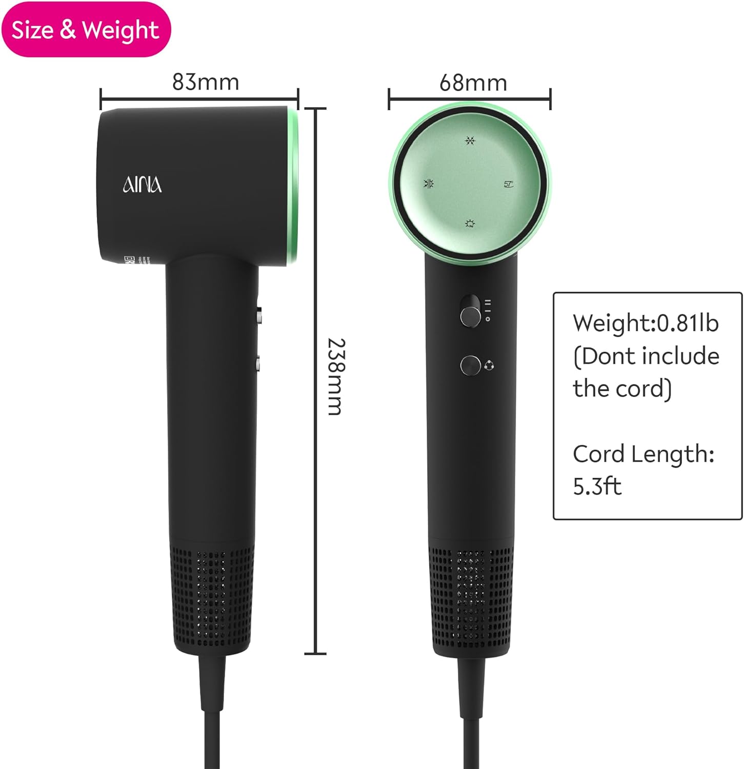 Thumbnail 1 de AINA High Speed Hair Dryer with brushless motor up to 150,000RPM and ionic travel design