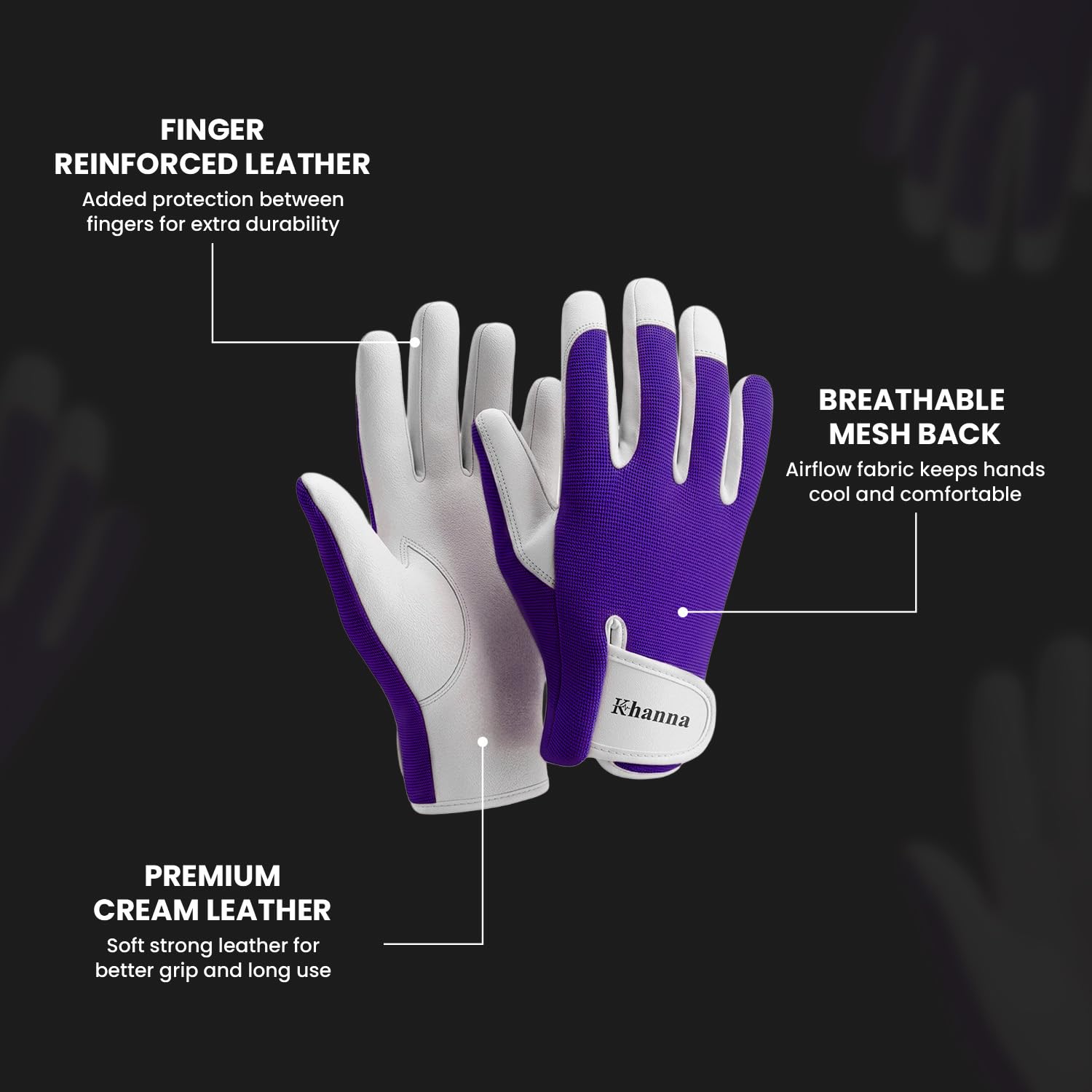 Thumbnail 1 de Khanna Leather Gardening Gloves: Heavy Duty Thorn Proof, Purple, Large