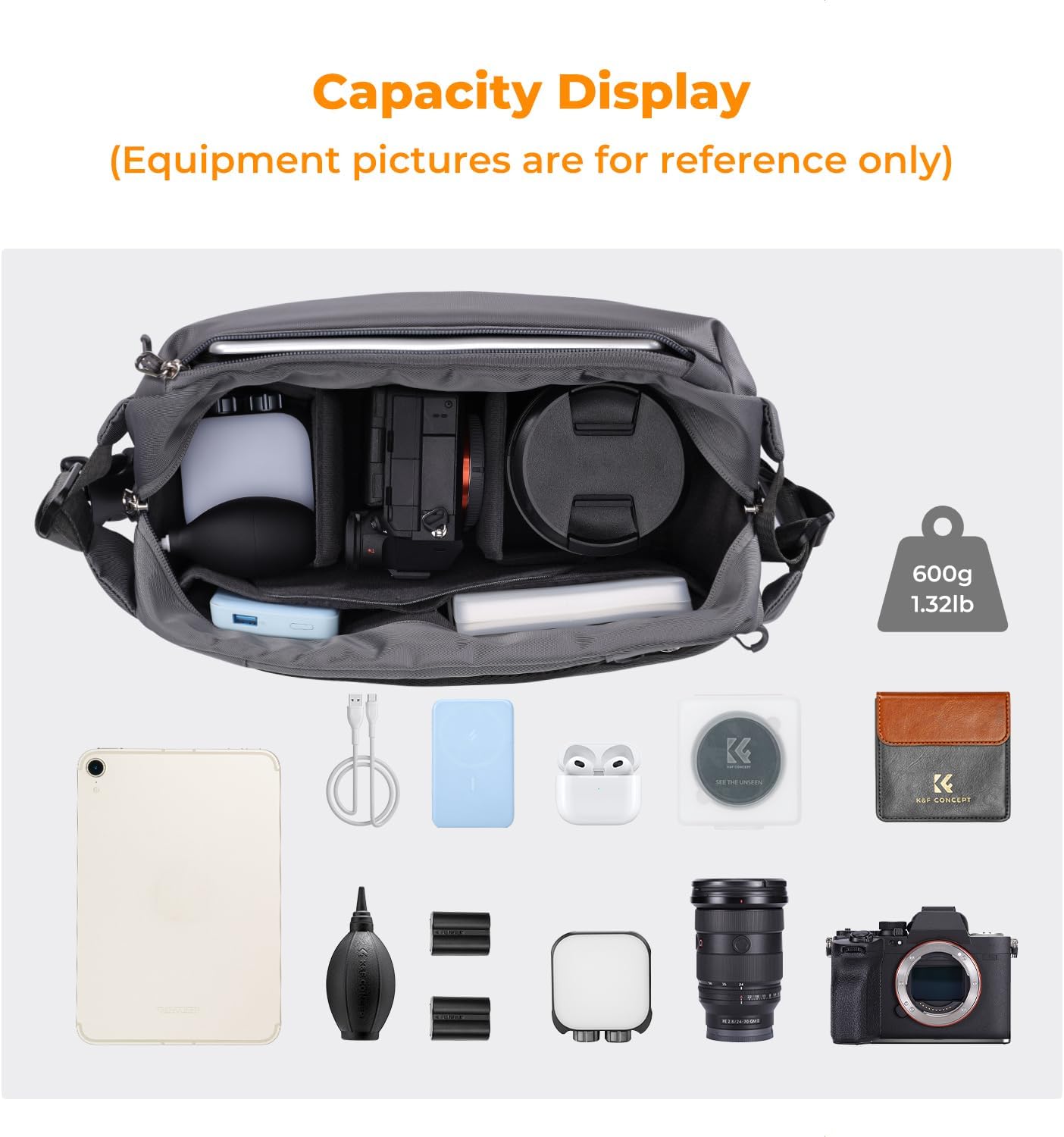 Detalle de K&F CONCEPT Camera Sling Bag for DSLR, Lenses & Tripod – Single Shoulder Crossbody Case
