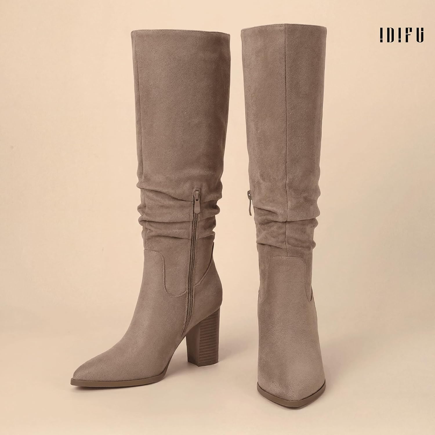 Detalle 2 de IDIFU Women's Knee-High Boots, Faux Suede