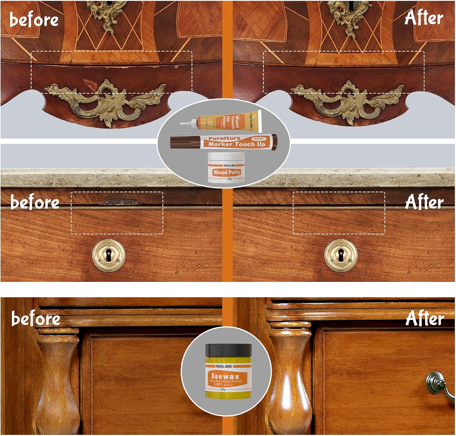 Thumbnail 1 de REALINN Wood Furniture Repair Kit — 28-Piece Set with Touch Up Markers, Fillers, Wood Putty, and More