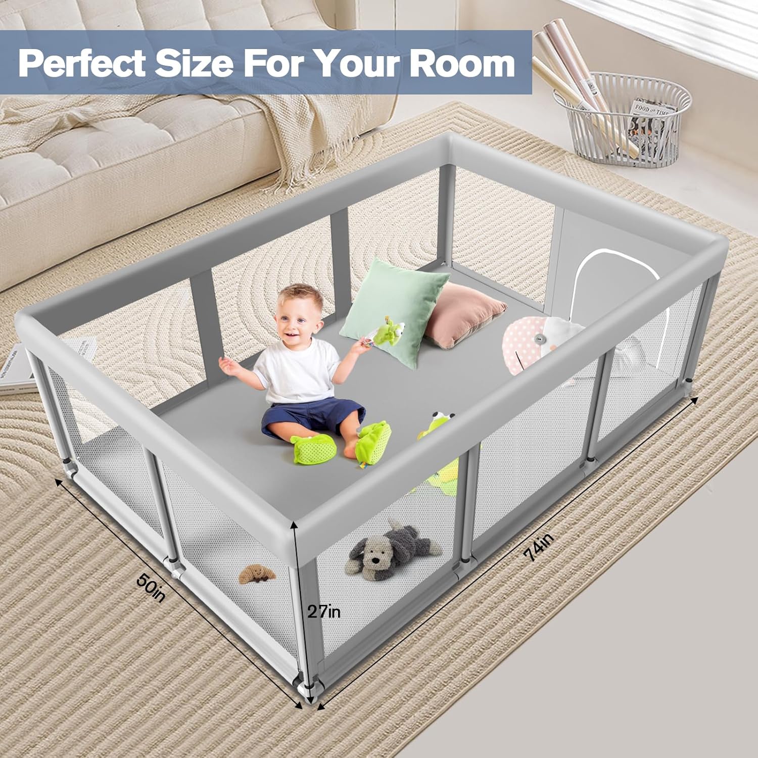 Thumbnail 6 de Large Baby Playpen for Babies and Toddlers — 74×50 Inches, Indoor & Outdoor Safe Play Yard
