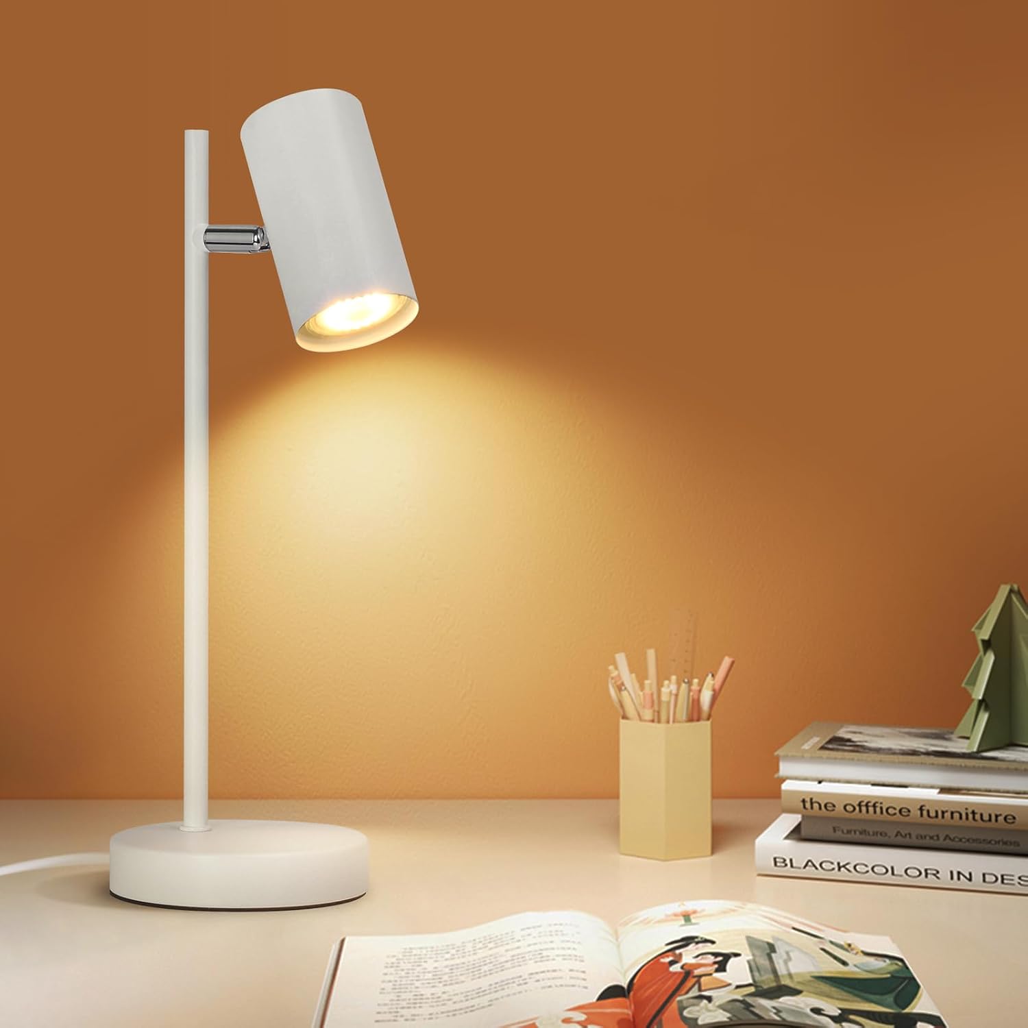 Detalle de CBJKTX witte GU10-tafellamp, 350° draaibaar en 90° kantelbaar