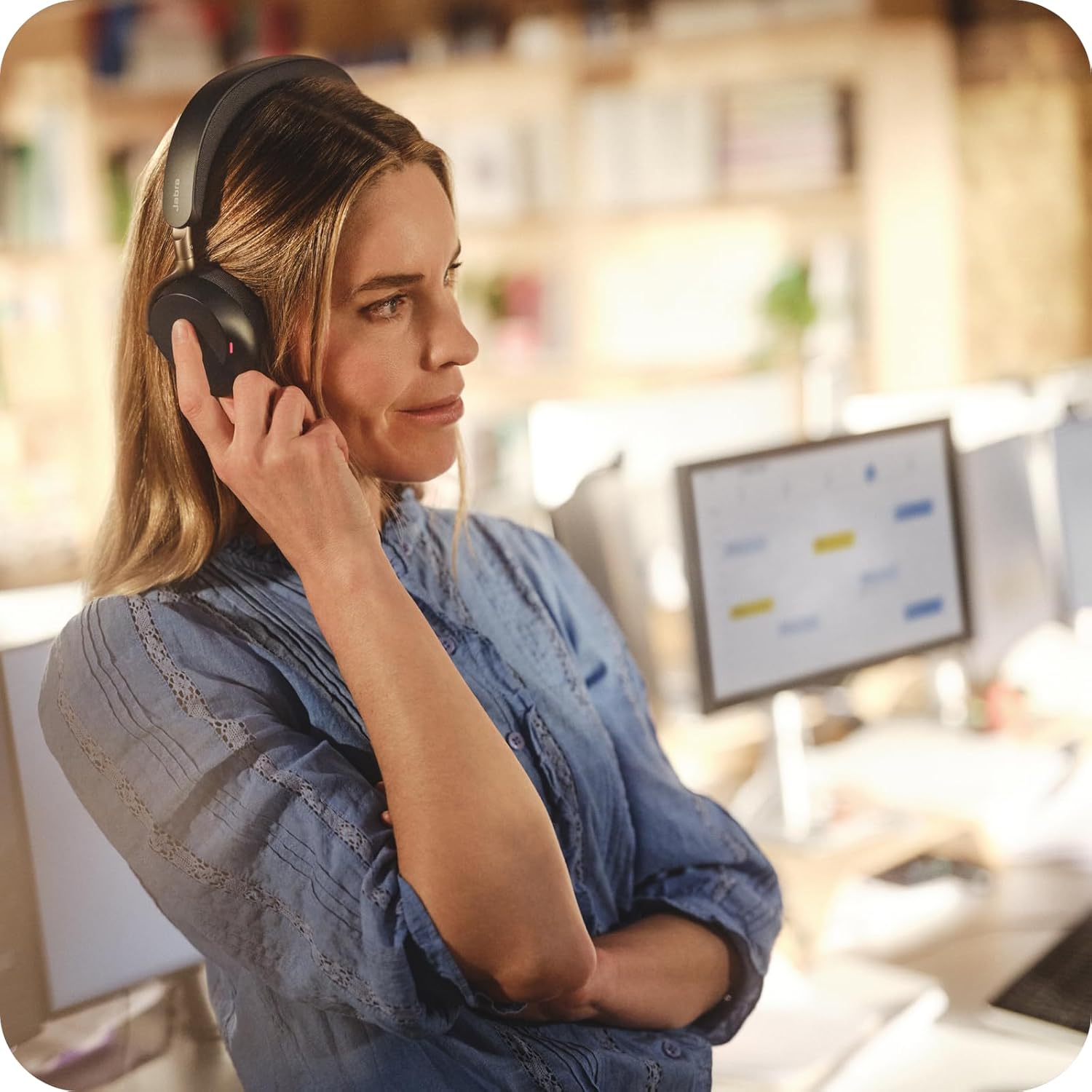 Detalle 2 de Jabra Evolve3 75 (MS) mit Link390c – Black: Headset für klare Sprache & adaptive Noise-Cancelling