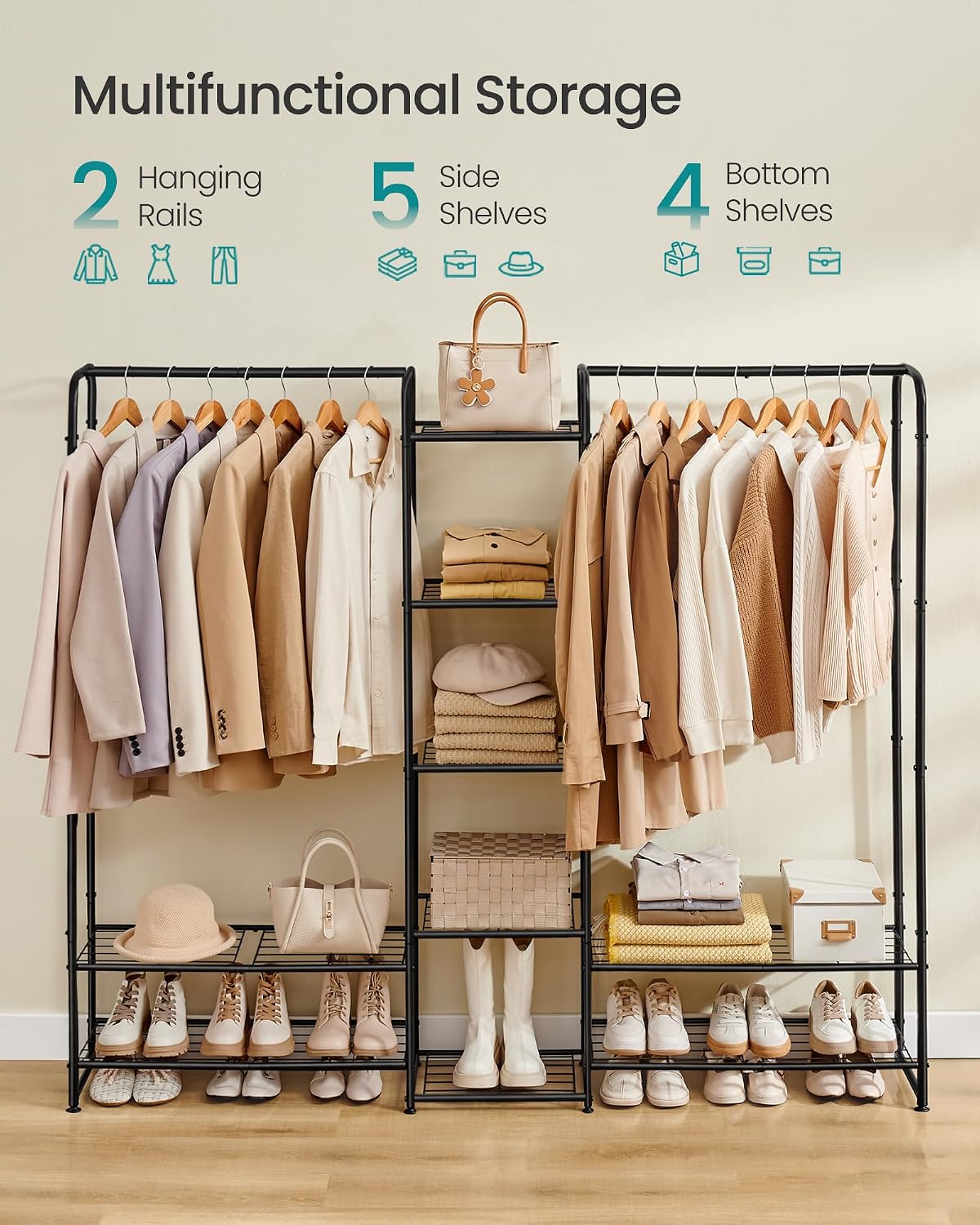 Detalle 2 de SONGMICS LGR463B01 Clothes Rail, Steel Open Wardrobe with Shelves, Matte Black