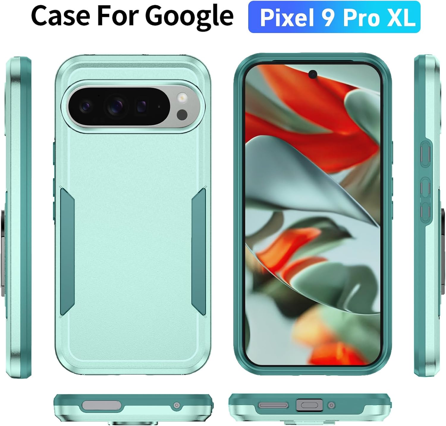 Detalle de Jihucase for Google Pixel 9 Pro XL Case with Screen Protector (Green) – heavy-duty double-layer cover