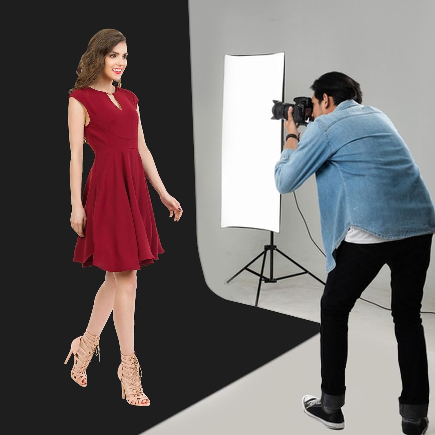 Detalle de Schwarz Fotohintergrund 200 x 200 cm, faltbar – Waschbar aus Polyester