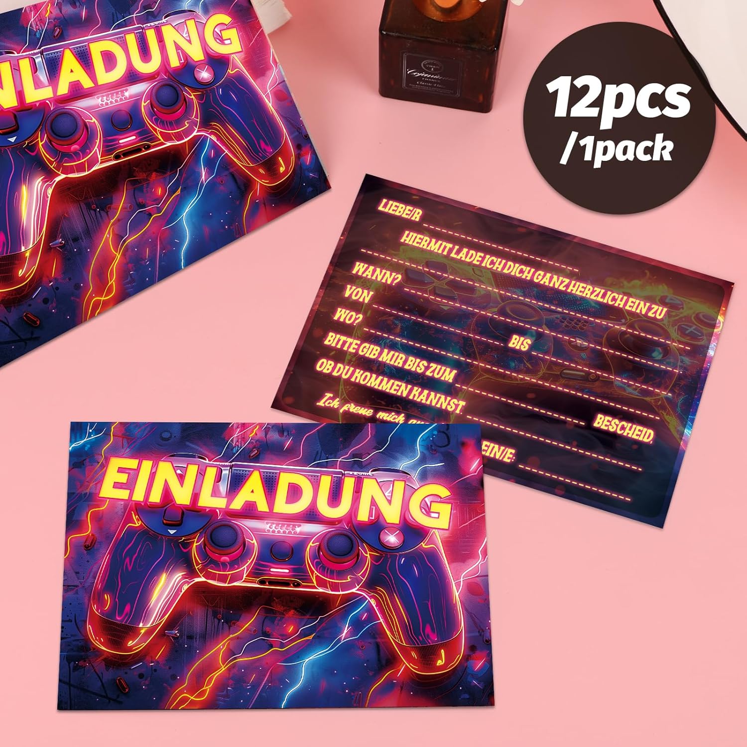 Thumbnail 2 de Werfunee Gamer Einladungskarten 12 Stück – 15 × 11 cm Kindergeburtstag (Mädchen/Junge)