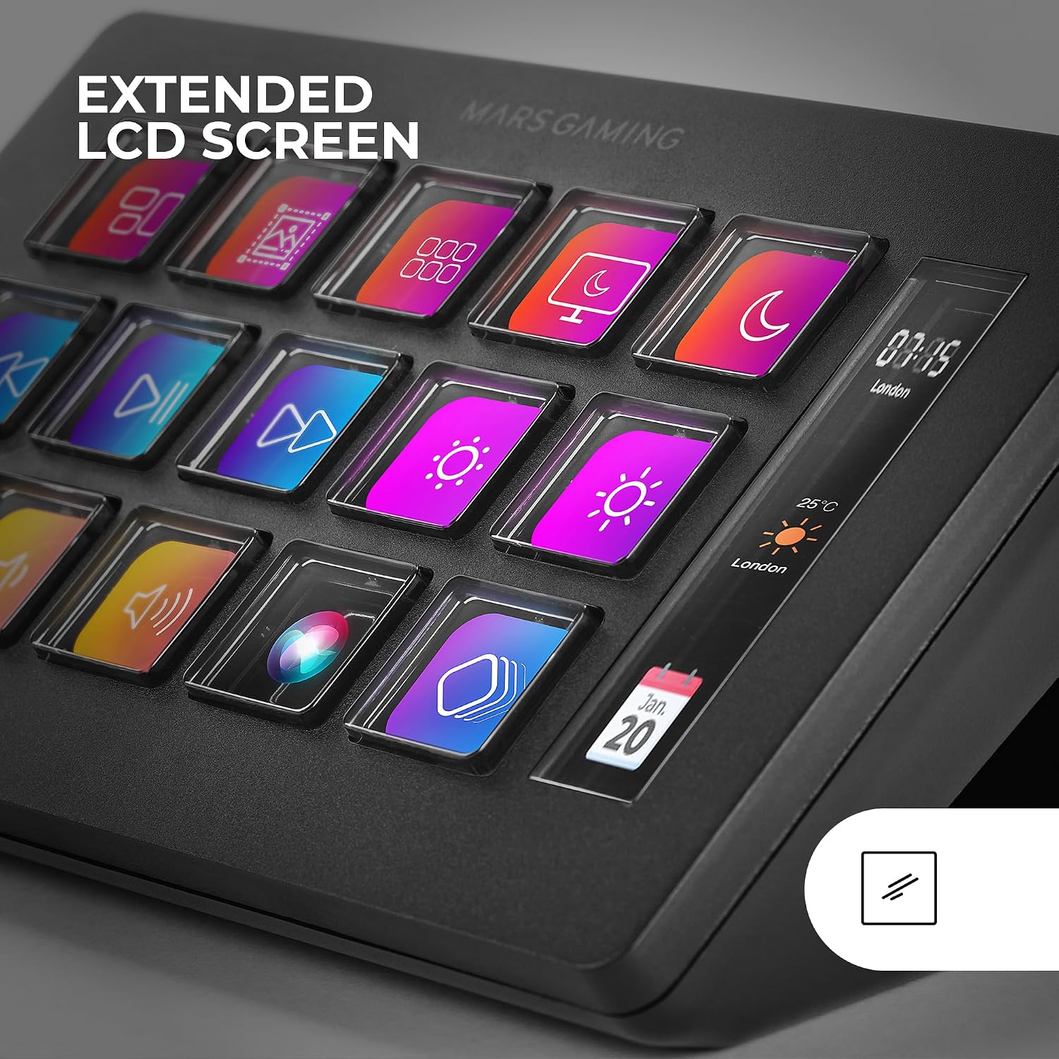 Detalle 2 de Mars Gaming MSD-ONE – smukły panel sterujący z 15 konfigurowalnymi klawiszami LCD