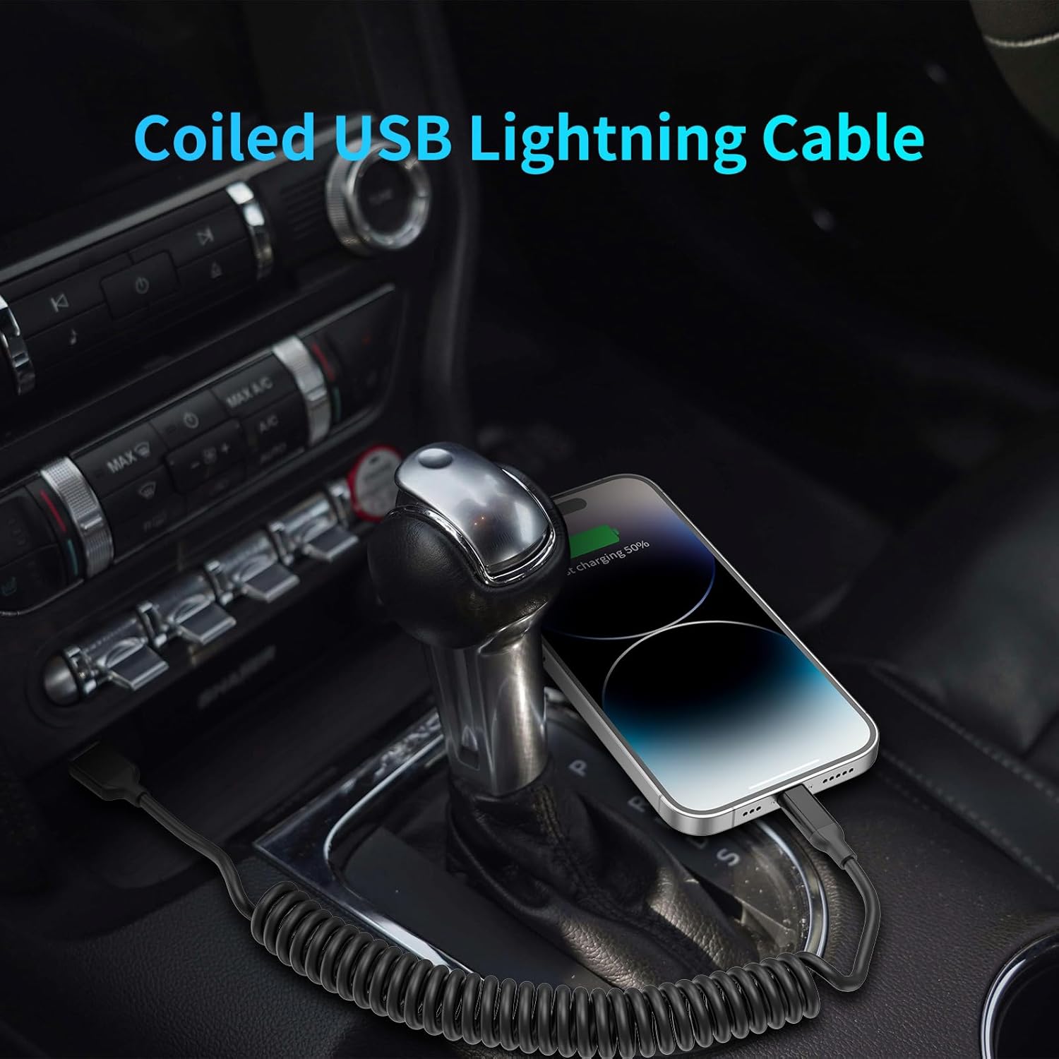 Detalle de Spiralkabel USB Lightning Kabel Kurz, 2er Pack – MFi zertifiziert, einziehbares Lightning-Kabel für Auto und unterwegs