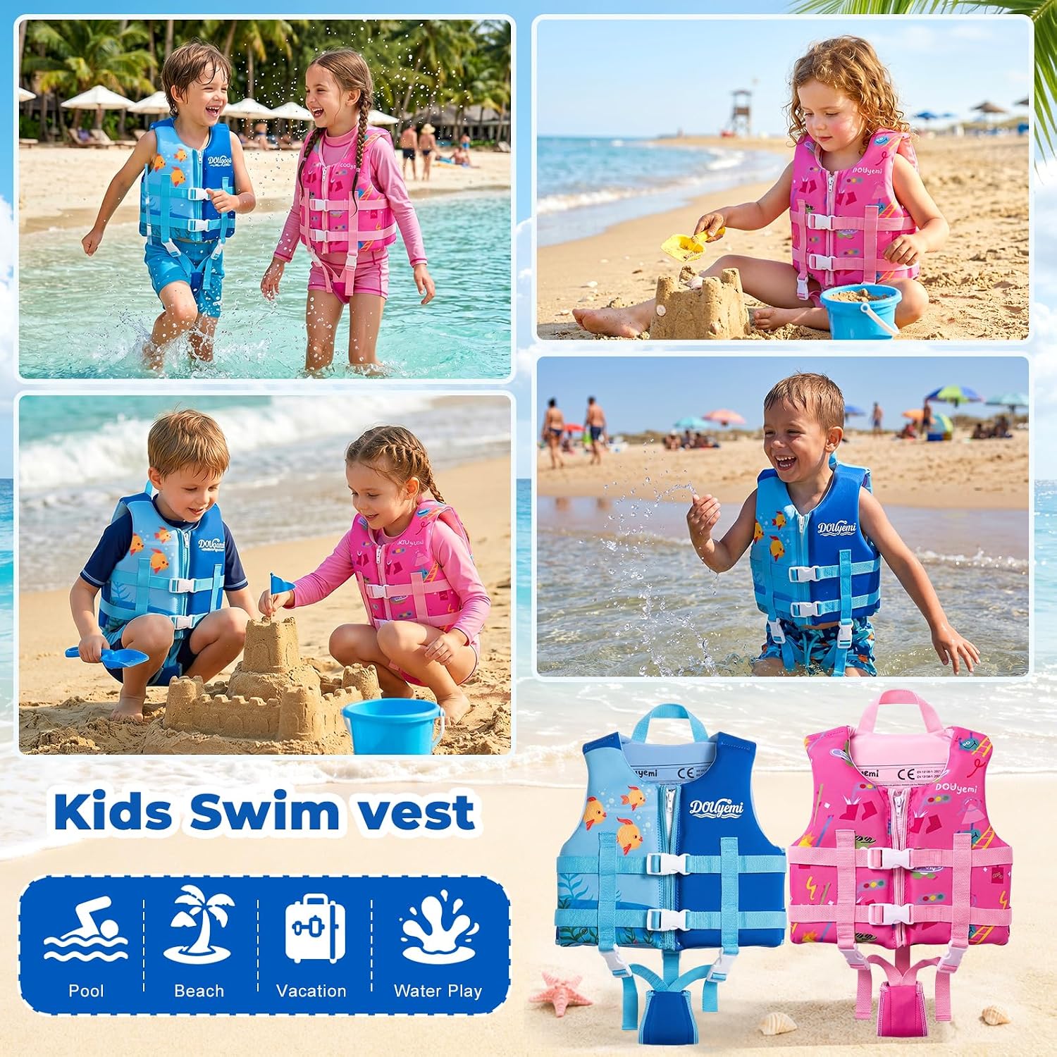 Thumbnail 6 de Kids Swim Vest Float Jacket for 15–35kg Children – Adjustable Safety Straps, Front Zip, JACKET & CROTCH Design