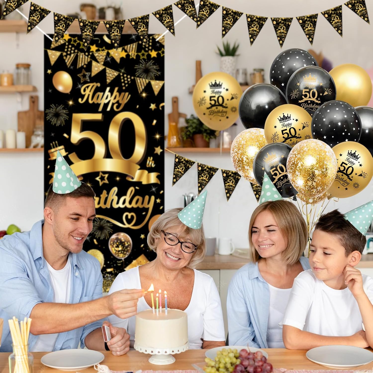 Thumbnail 6 de AivaToba 50th Birthday Decorations – Black & Gold Party Set