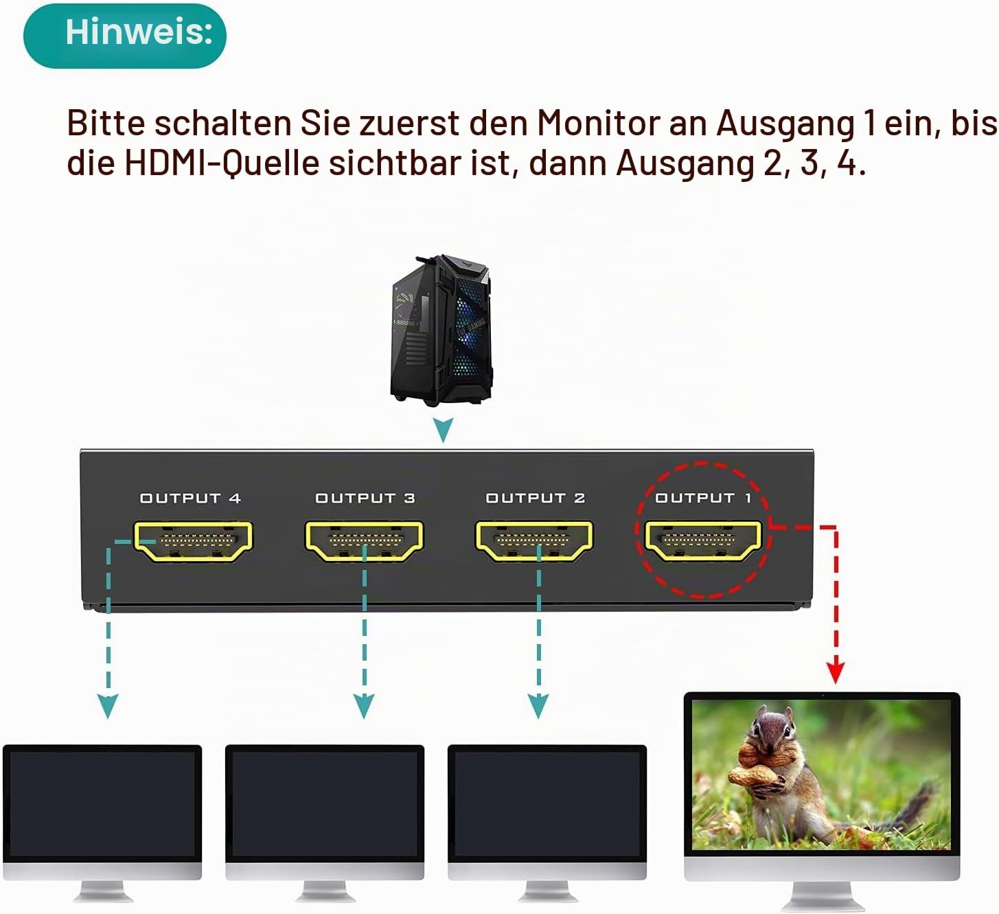 Thumbnail 5 de MT-VIKI 4K HDMI Splitter 1 вход → 4 Ausgang, 4K 30Hz, Mirror Display, 15 m Übertragung pro Richtung
