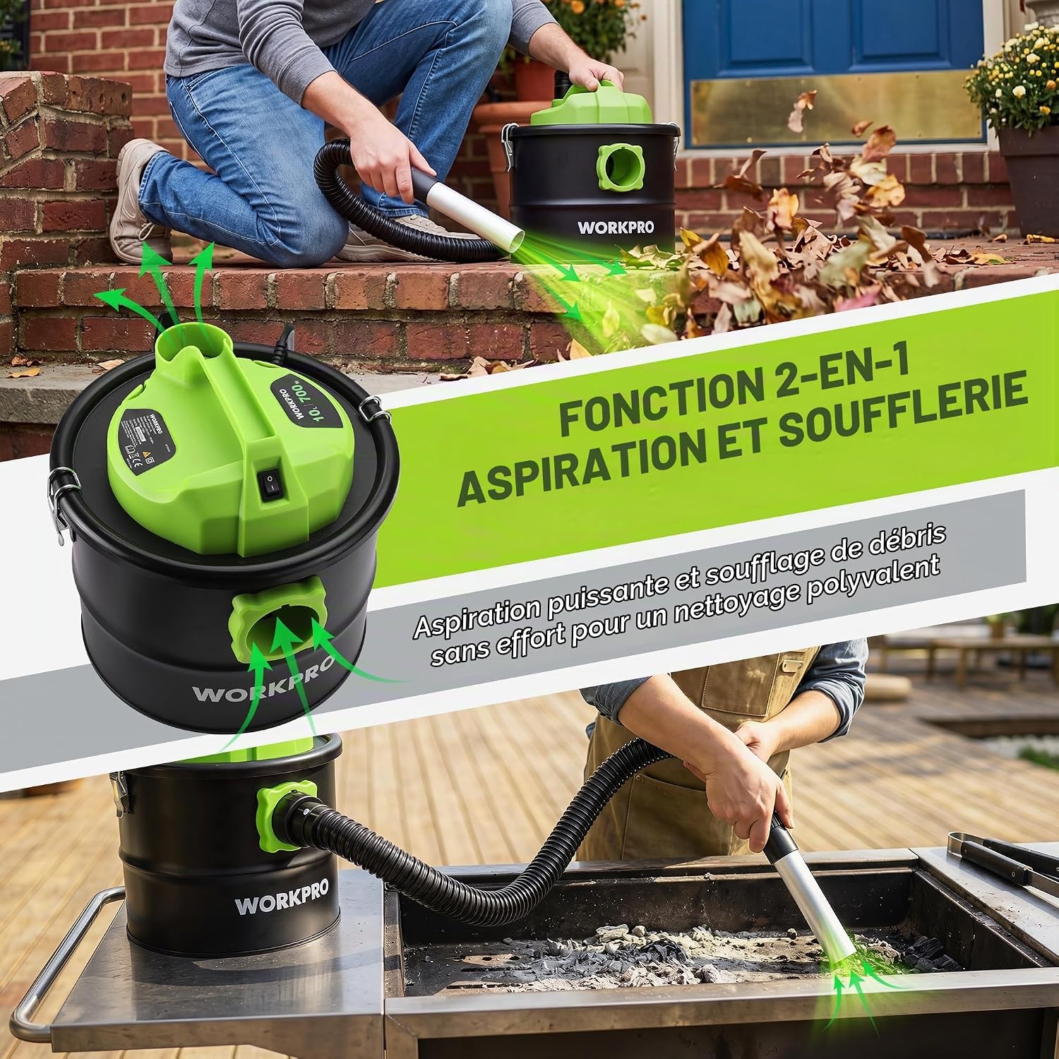Detalle de WORKPRO aszuiger 10 l, 700 W met blaasfunctie en wasbaar F9-filter