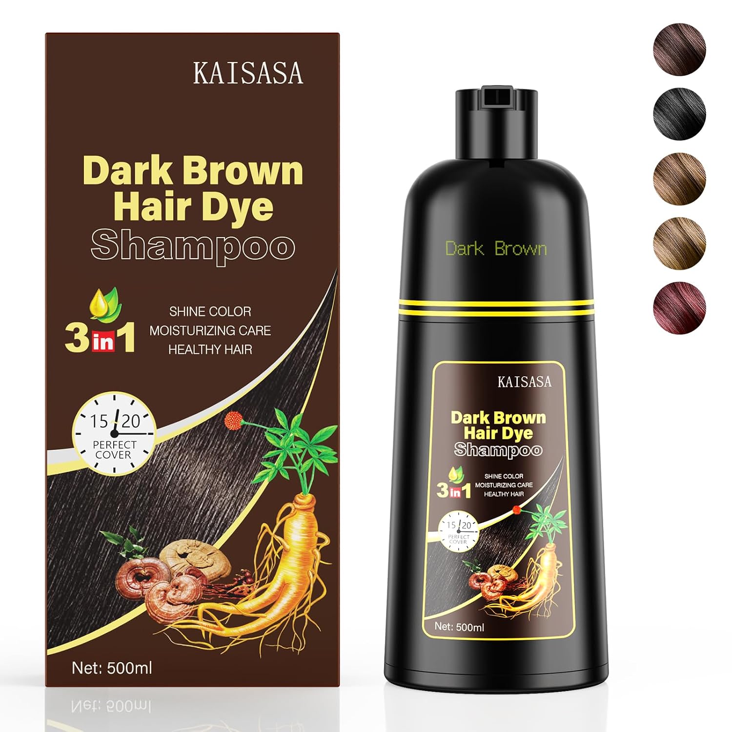 Detalle de KAISASA Schwarzes Haarfärbe-Shampoo 3-in-1