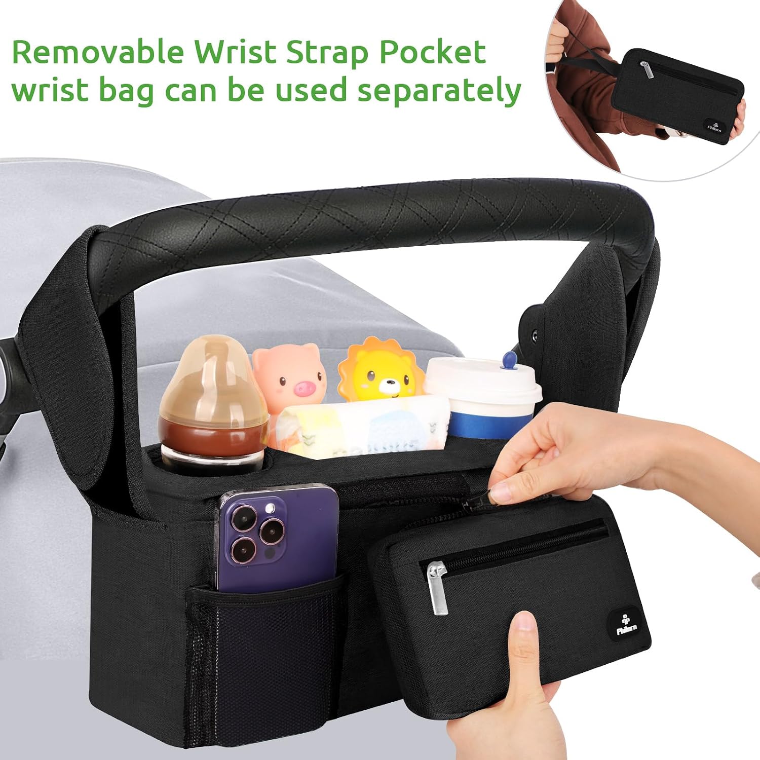 Thumbnail 3 de Philorn Baby Pram Bag with Insulated Cup Holders – Universal Stroller Organiser