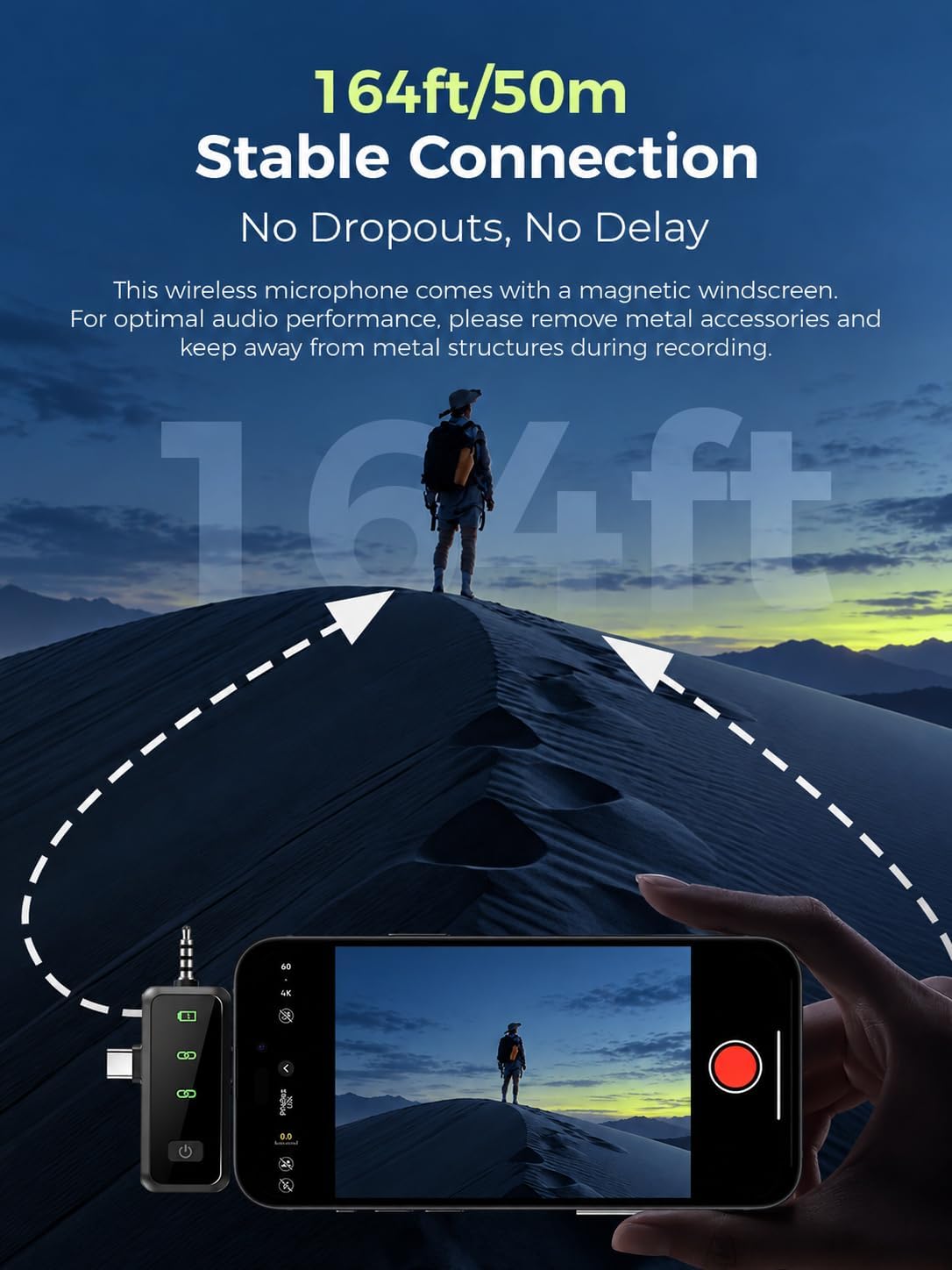 Thumbnail 2 de MENERESAS Wireless Lavalier Mic for iPhone 75ft