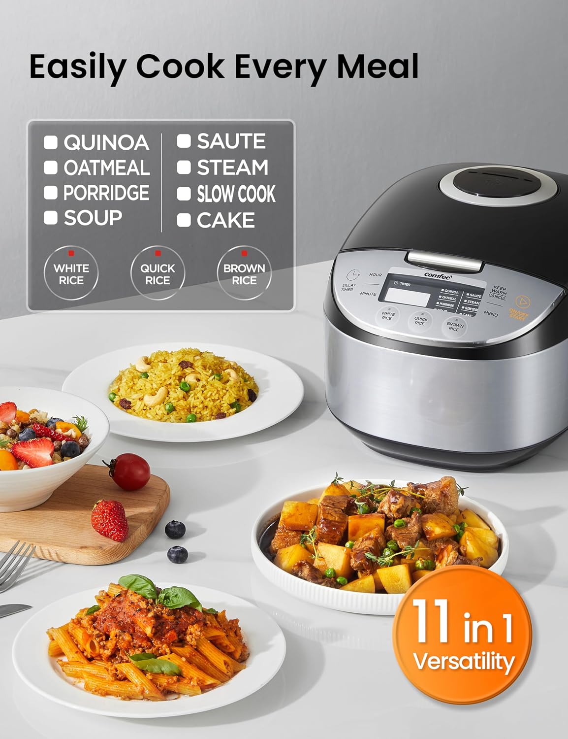 Detalle de COMFEE' Rice Cooker, 6-Cup Uncooked Capacity, Fuzzy Logic, 11 Presets