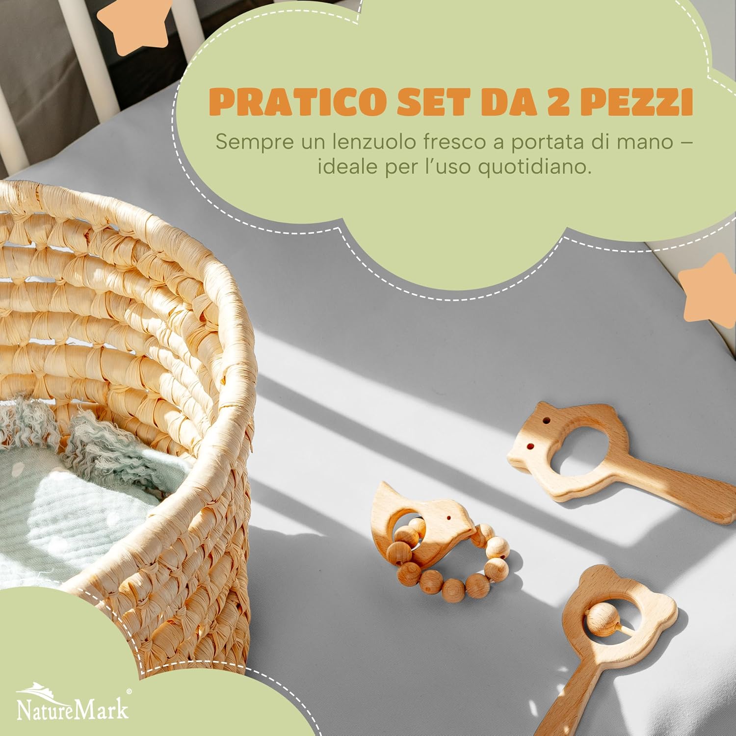 Thumbnail 3 de NatureMark Lenzuolo con angoli elasticizzati per bambini 70x140 cm (set da 2) in jersey di cotone, colore argento grigio