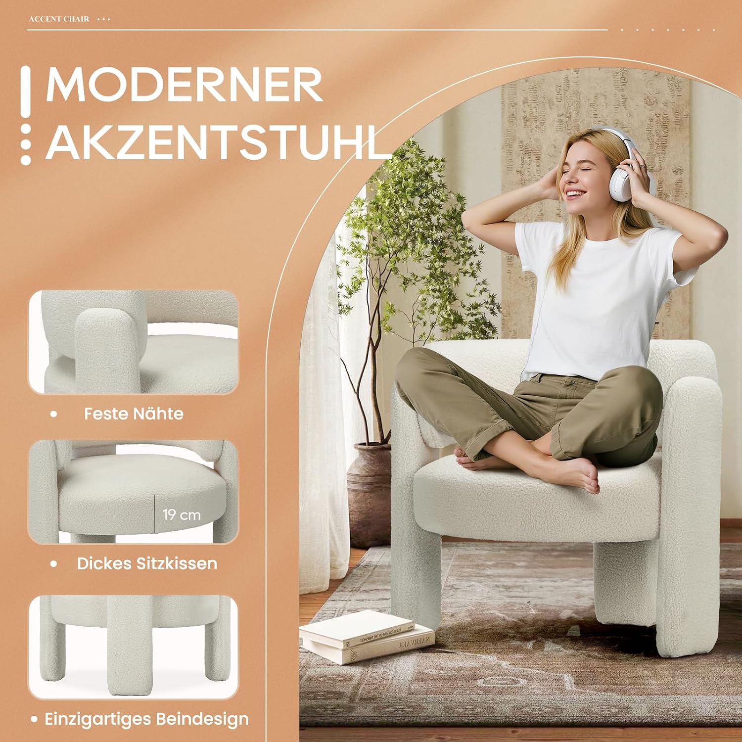 Thumbnail 3 de COLAMY Modern Velvet Ohrensessel