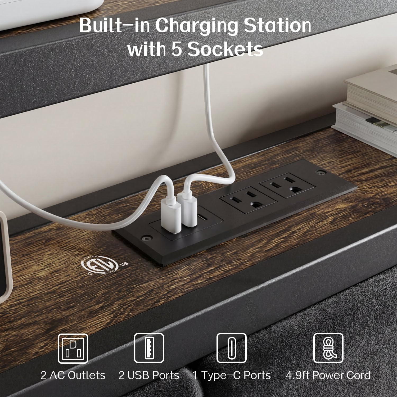 Thumbnail 3 de OLEVS Twin Metal Platform Bed Frame with LED Headboard, Storage & Charging Station
