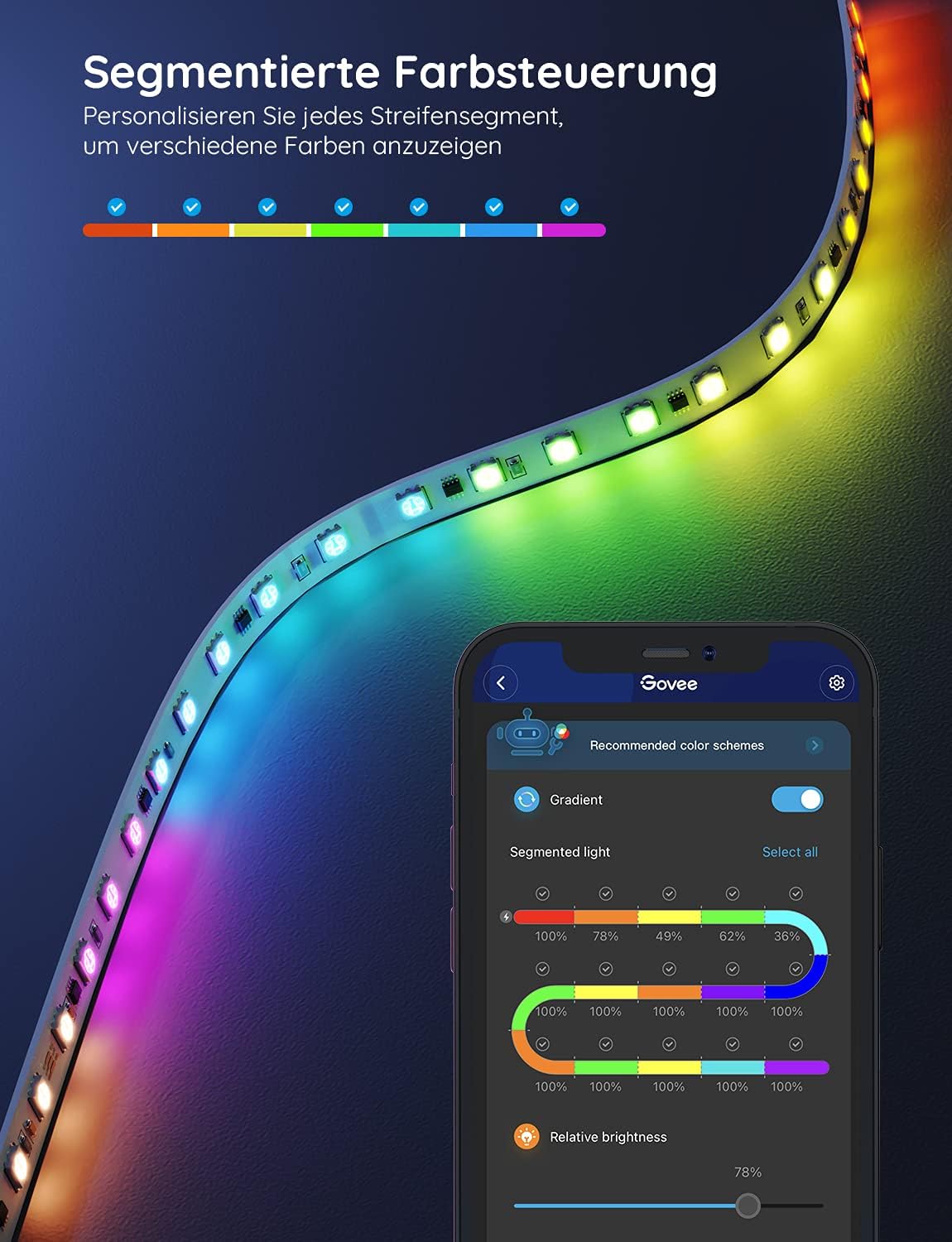 Thumbnail 1 de Govee RGBIC LED Streifen 5m – Musik-Sync, Segmentsteuerung, 64 Szenen, App-Bedienung