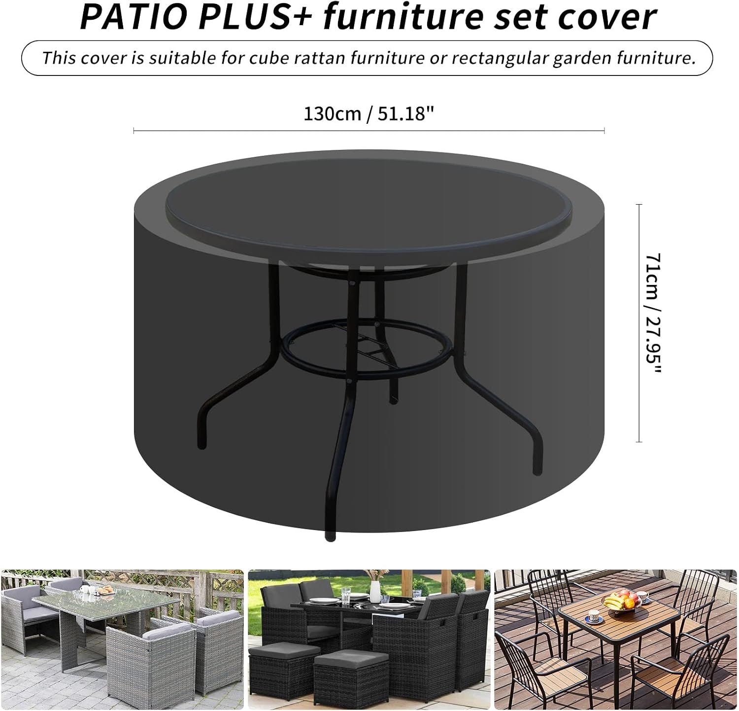 Detalle de PATIO PLUS runde Terrassenmöbelabdeckung 130x71 cm – wasserdicht, winddicht, Anti-UV