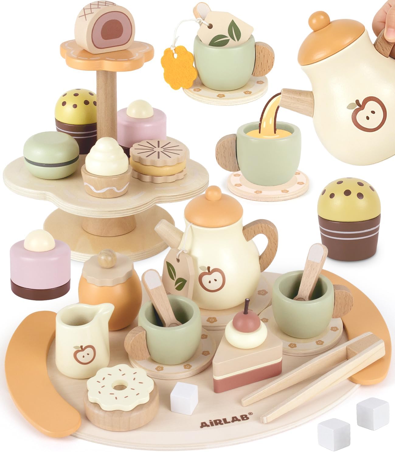 Airlab Services à Thé Bois – Service à thé en bois pour jeu de rôle et atelier de cuisine enfant (3+)
