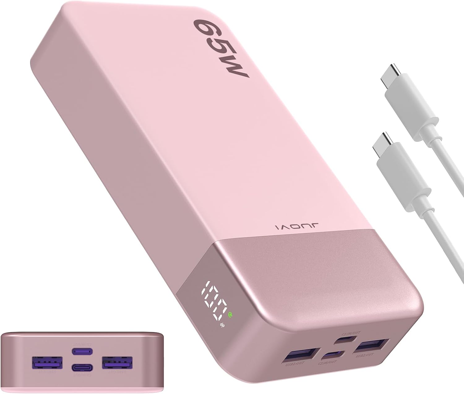 Detalle de JUOVI Power Bank 65W da 20.000 mAh con ricarica rapida per laptop e dispositivi USB-C (rosa)