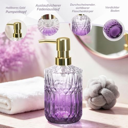 Thumbnail 2 de Hebaogugu Badezimmer-Set aus Glas, 5-teilig mit Seifenspender und Diamantschliff