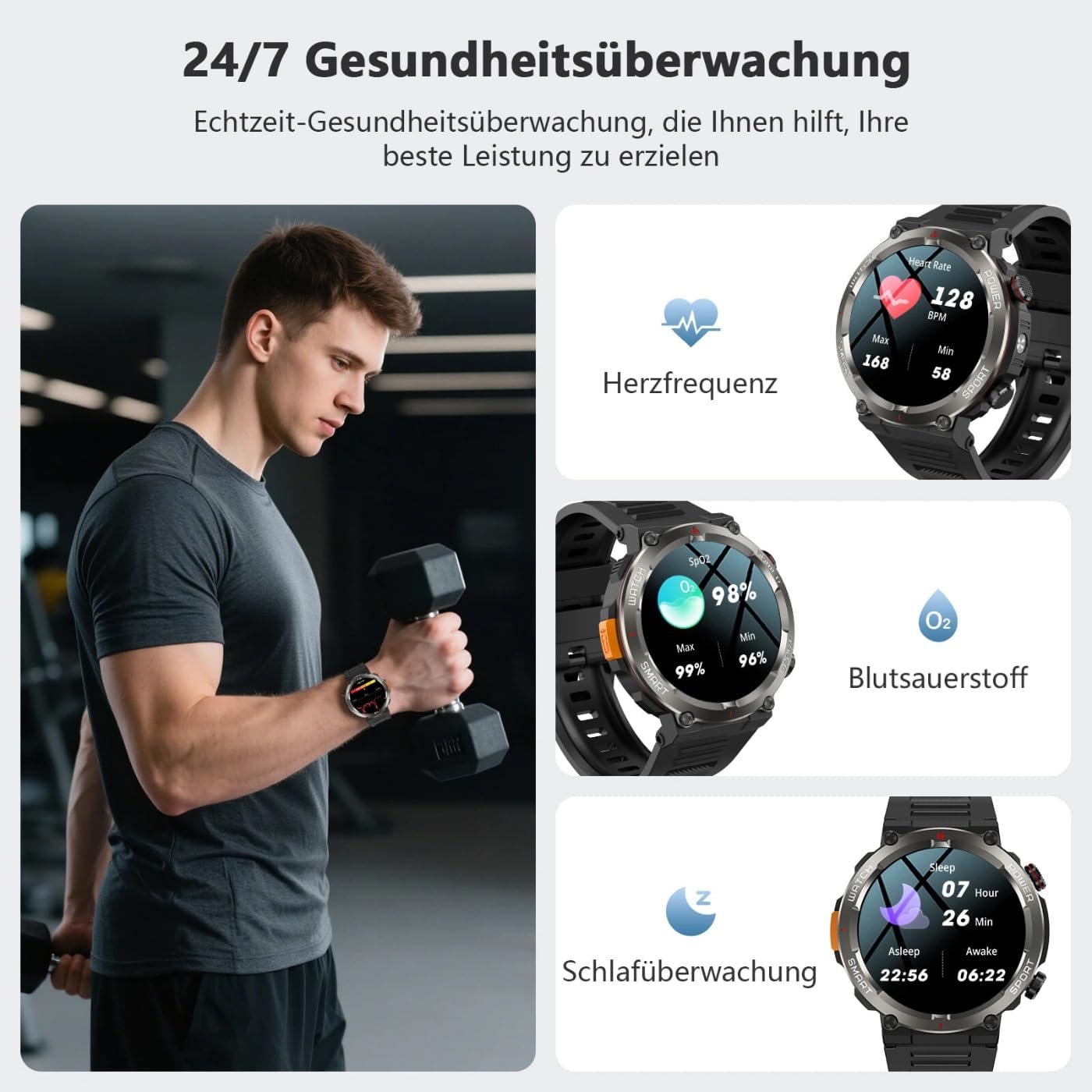 Thumbnail 6 de Montre connectée Homme Bluetooth, IP68, 30 jours d’autonomie – Noir
