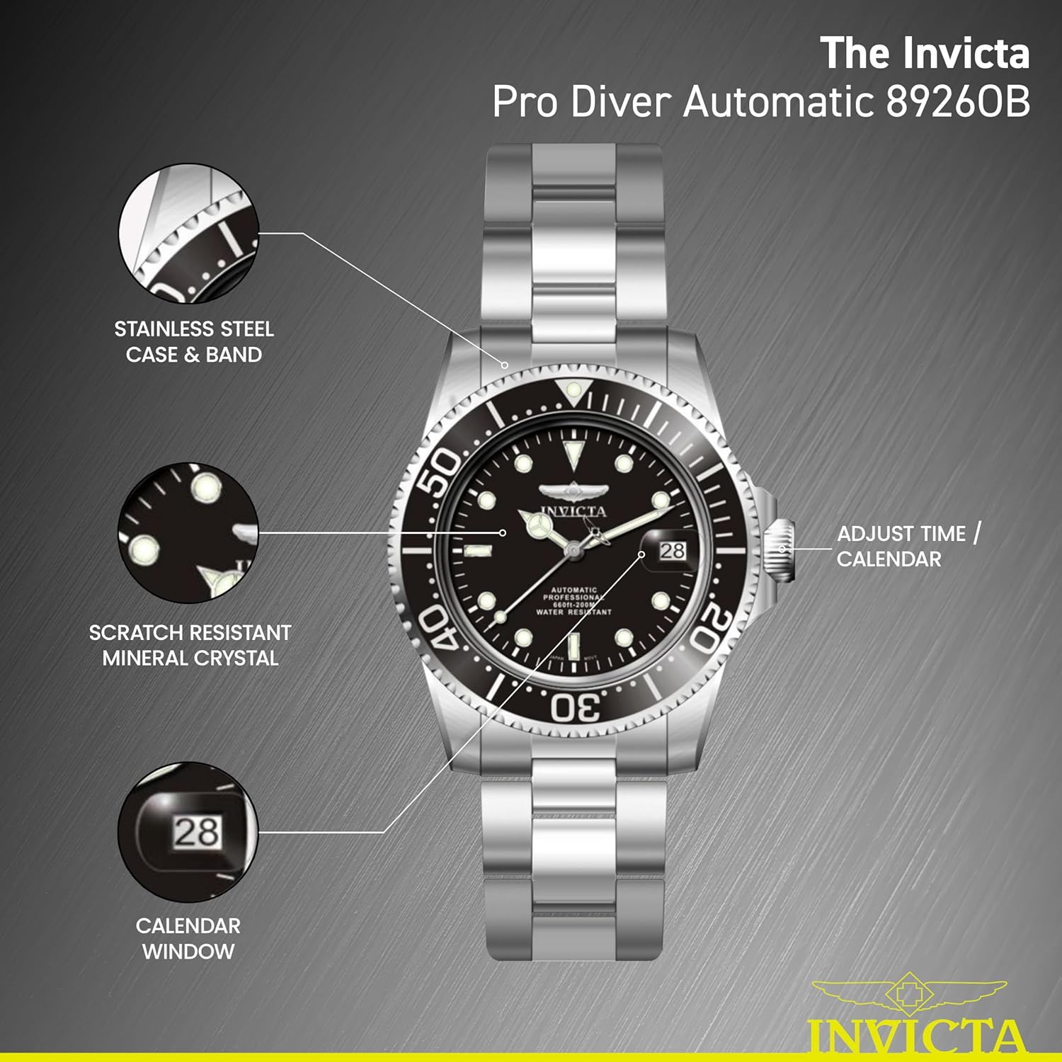 Thumbnail 3 de INVICTA Pro Diver 8926OB Herren Automatikuhr aus Edelstahl – 40 mm