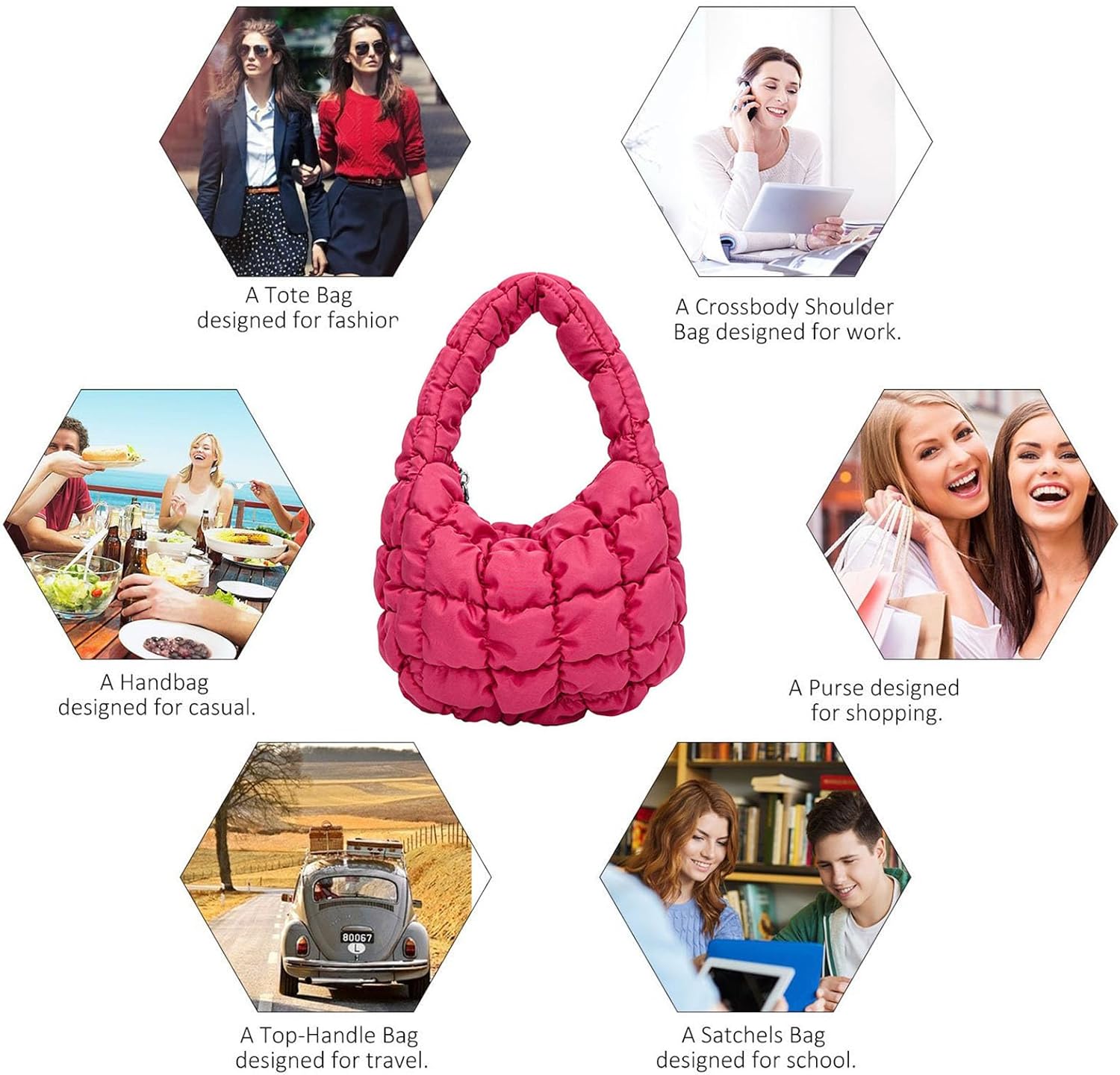 Thumbnail 2 de JEKAVA Klein Handtasche Damen – gesteppte Puffer Stepptasche mit Reißverschluss