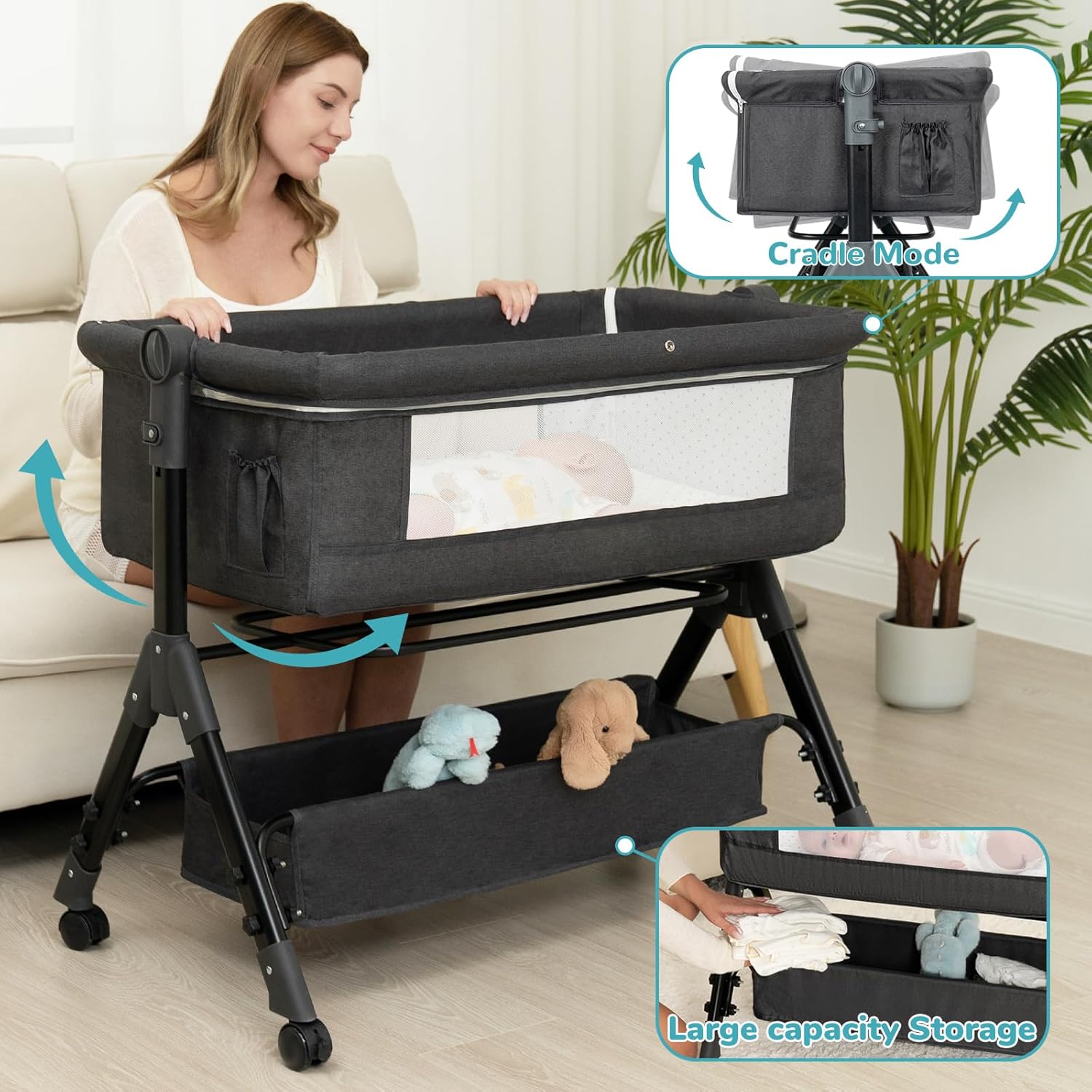 Thumbnail 1 de Baby Bassinet 3-in-1 Bedside Sleeper with Wheels 👶