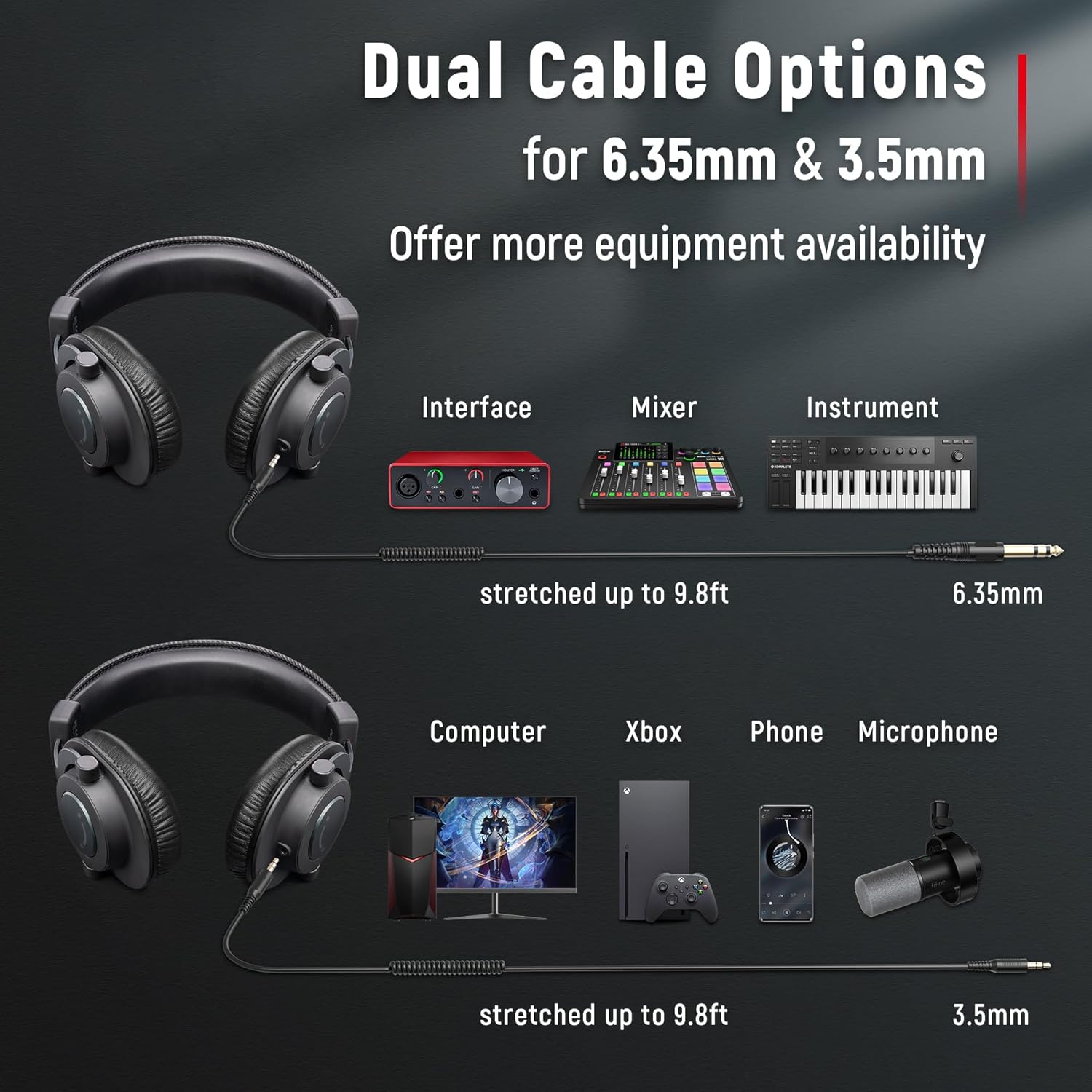 Detalle 2 de FIFINE H8 Studio Monitoring Headphones, 50 mm Drivers, Detachable Coiled Cables