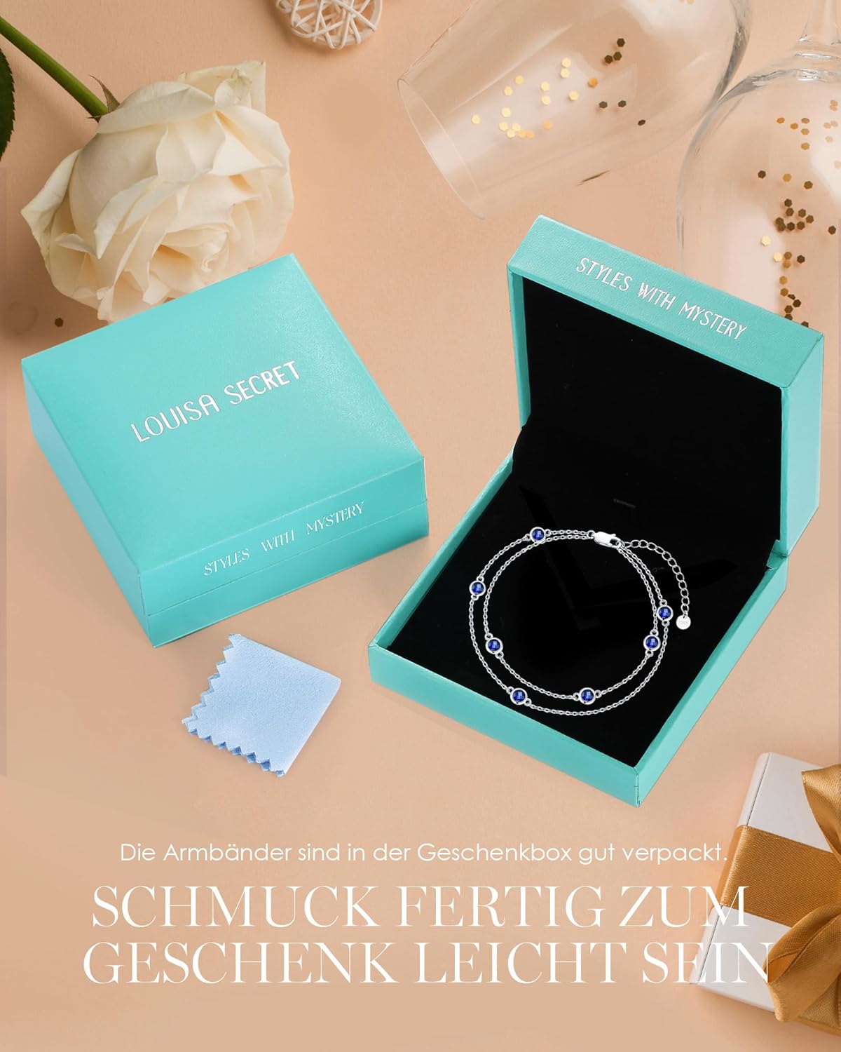 Thumbnail 4 de LOUISA SECRET Bracciale Donna in Argento 925 con Zirconi – multistrato, regolabile, regalo ideale