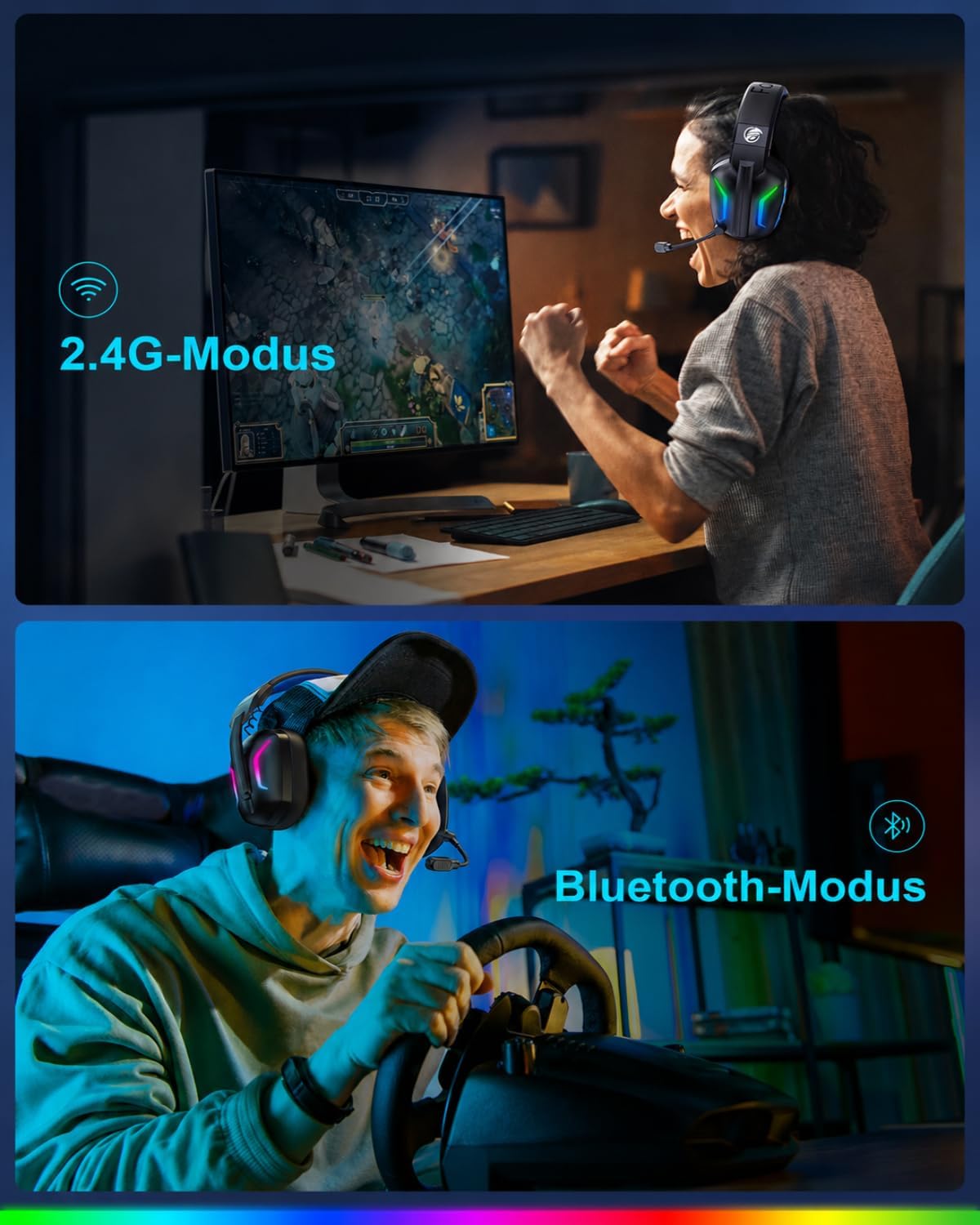 Thumbnail 6 de Fachixy FC300 Wireless Gaming Headset – 2,4 GHz + Bluetooth, 50 mm Treiber, bis zu 80 Std. Akku