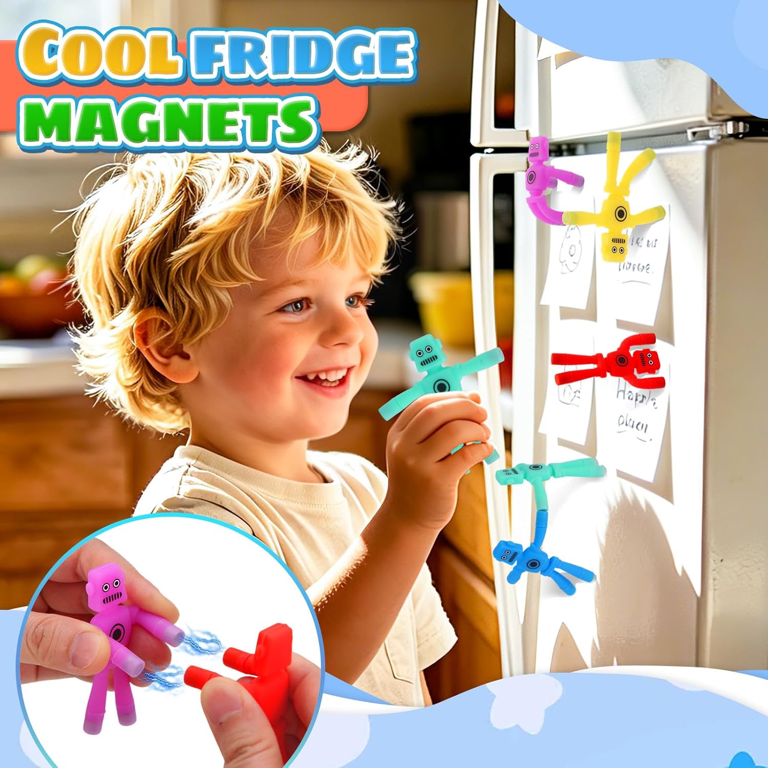 Detalle de Travel Magnetic Fidget Toys: 5‑Piece Magnetic Robot Men for Kids Aged 3–8 (Multi-Purpose, Whiteboard & Fridge Magnets)