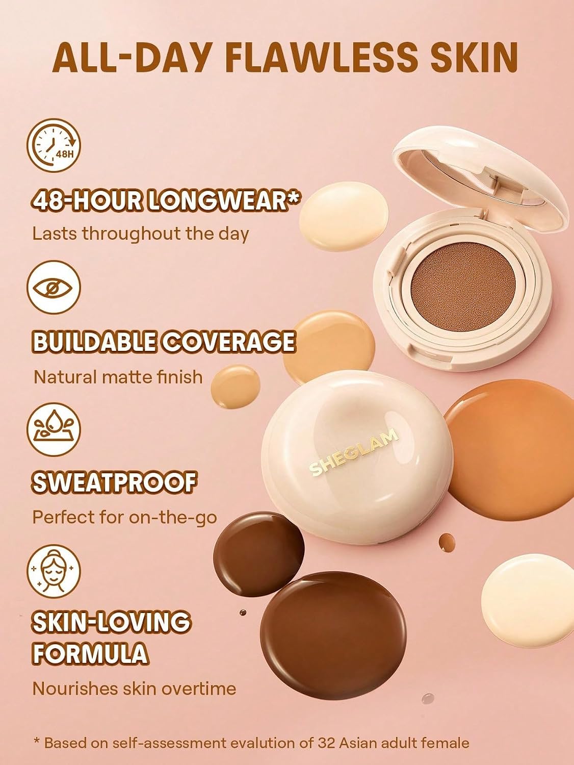 Detalle 2 de SHEGLAM Lock Go Cushion Foundation Matt Langhaltend Wasserfest – Nude (Make-up)