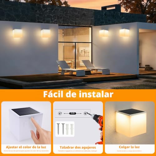 Detalle de Joomer Luces Solares LED Exterior Jardín (2 Piezas) – Aplique de Pared con 3 Modos y IP34 para Exterior